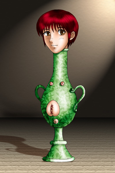 1girls brown_eyes female female_only inanimate kosei_ryuda ladypot looking_at_viewer red_hair red_hair_female short_hair tagme vase