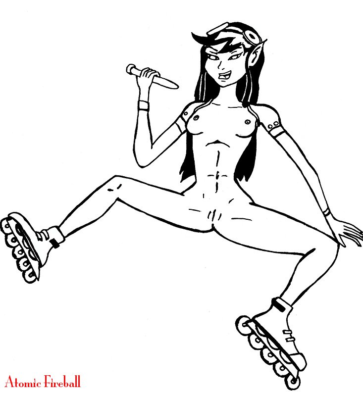 atomicfireball female long_hair monochrome pointy_ears pussy roller_skates spread_legs starlee_hambrath straight_hair teenage_mutant_ninja_turtles