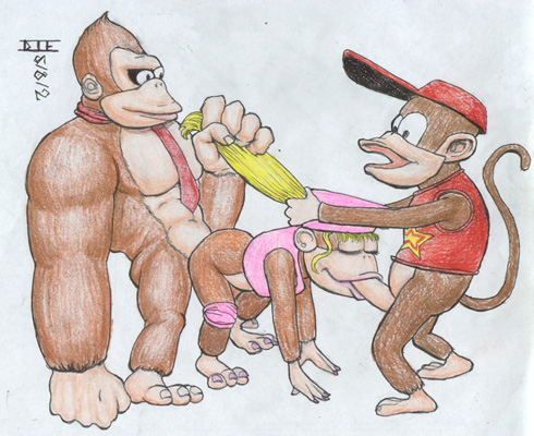 2002 bestiality color diddy_kong die dixie_kong donkey_kong donkey_kong_(series) fellatio female furry kong male multiple_males nintendo oral sex straight vaginal_penetration zoophilia