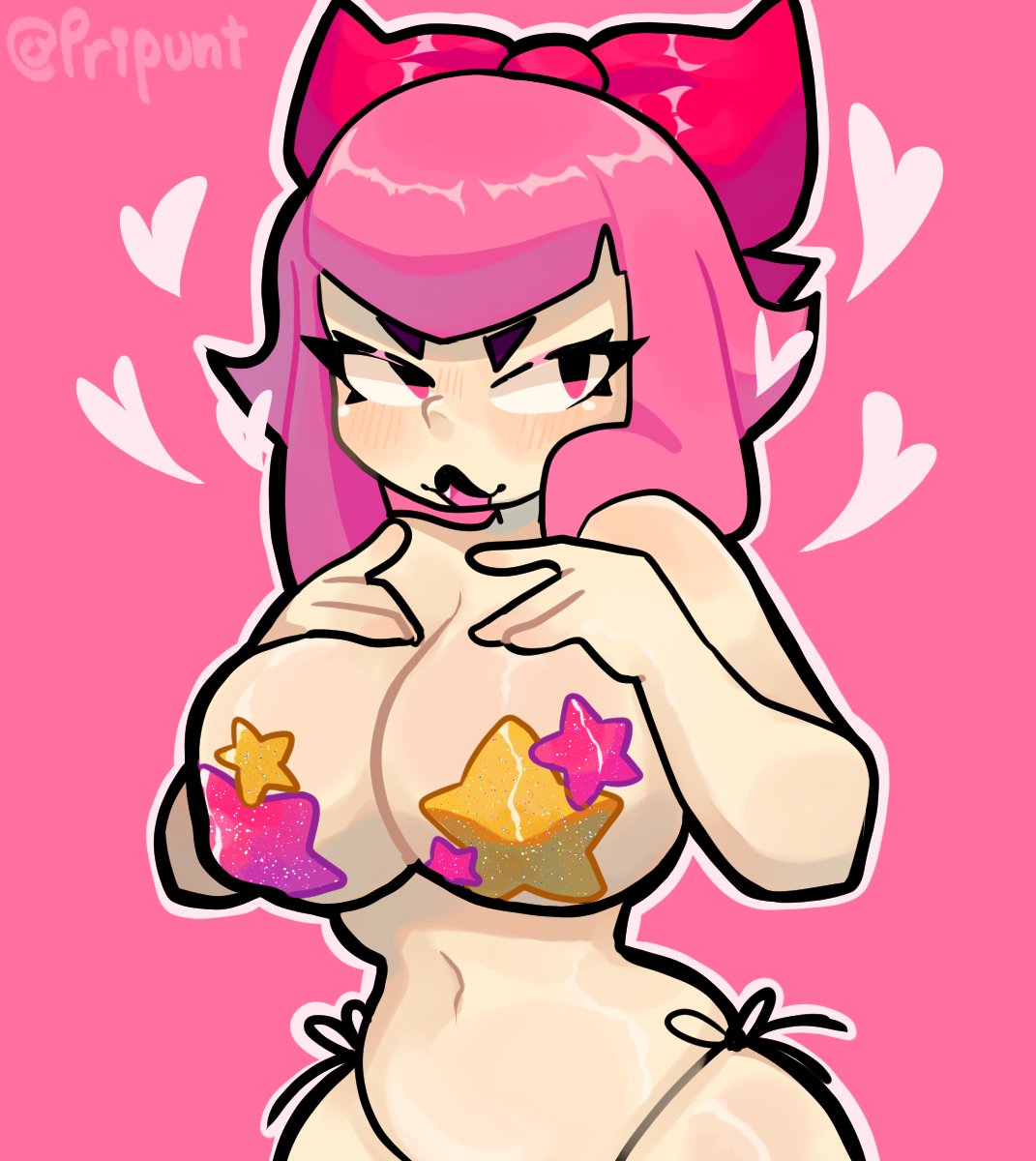 ass, big ass, big breasts, big butt, big thighs, big titties, brawl stars, breasts, covered nipples, curvaceous, curvaceous female, curvaceous figure, curvy, curvy figure, curvy hips, female, melodie (brawl stars), pink hair, pripunt, short hair, supercell