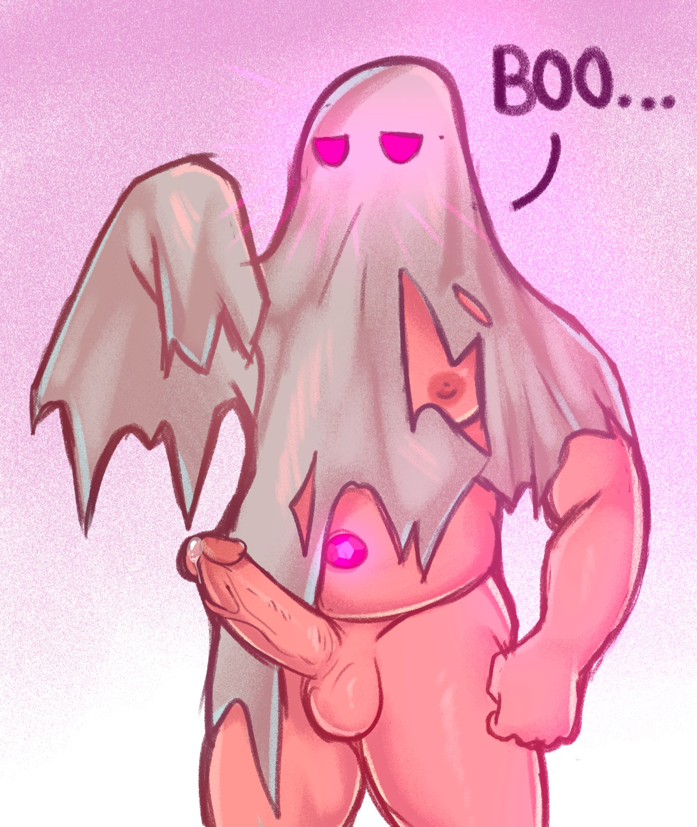 1boy, 2024, balls, boo, bright eyes, cartoon network, erect penis, erection, fermrviper, gay, gay male, gem (species), genitals, ghost costume, halloween, looking at viewer, male, male only, nipples, nude, nude male, penis, pink eyes, shiny eyes, solo, solo male, standing, steven quartz universe, steven quartz universe (fermrviper), steven universe, torn clothes, yaoi