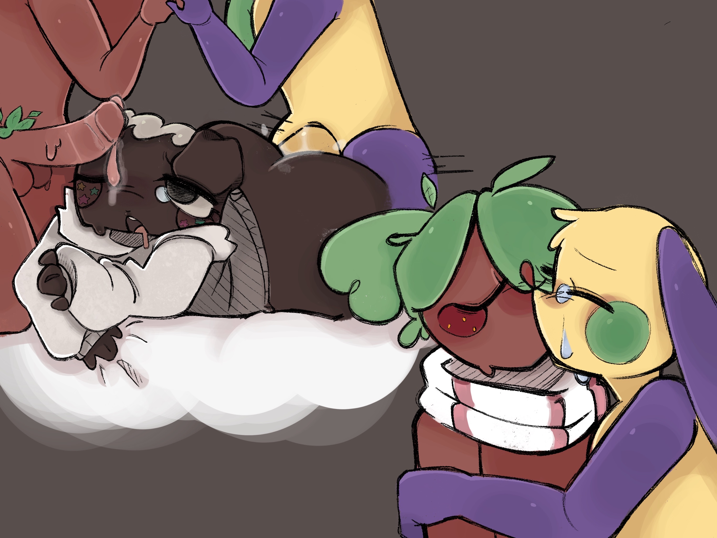 1femboy, 3boys, ass, big ass, big butt, big penis, cosmo (dandy's world), crying, crying with eyes closed, cum in face, dandy's world, deiwuuu, fat ass, fat butt, femboy, gay, gay sex, kissing, looey (dandy's world), male, men kissing, moaning, penetration, penis, roblox, roblox game, rough sex, self upload, sprout (dandy's world), tagme, tears, tears in eyes, trio