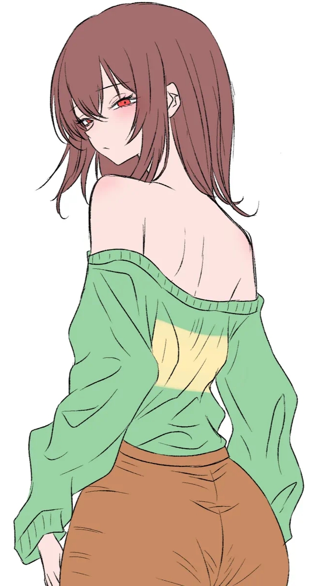 artist request, chara, clothed, female chara, large ass, nape, presenting, presenting ass, solo, solo female, solo focus, undertale, undertale (series)