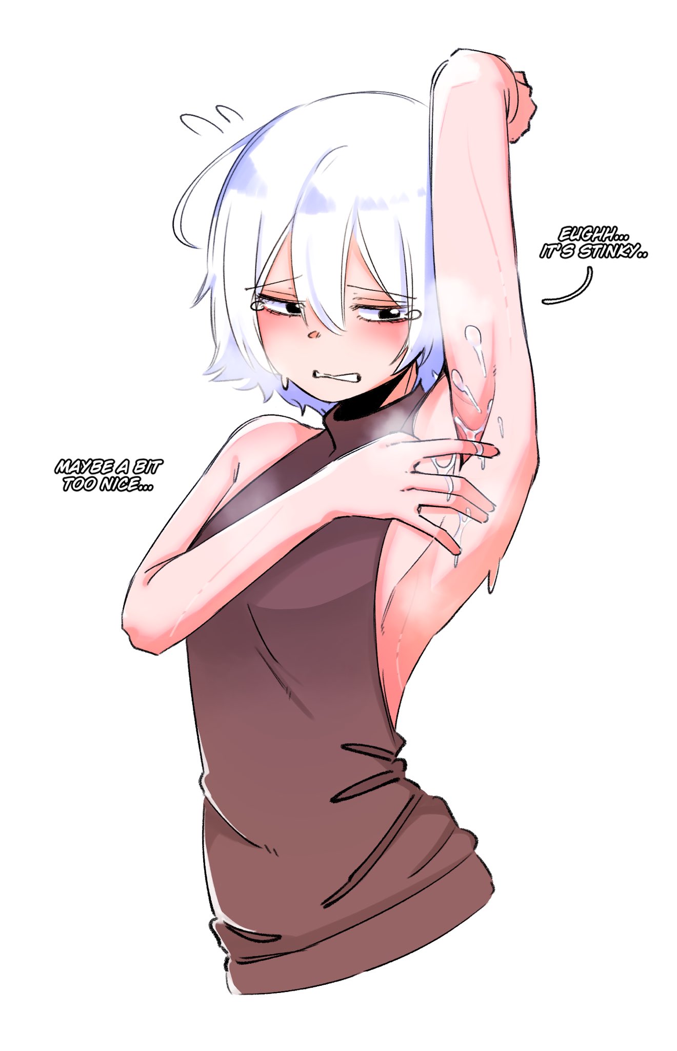 armpit, armpit fetish, armpits, crumblestodust, crying, cum, cum in armpit, embarrassed, oc, tears, white hair
