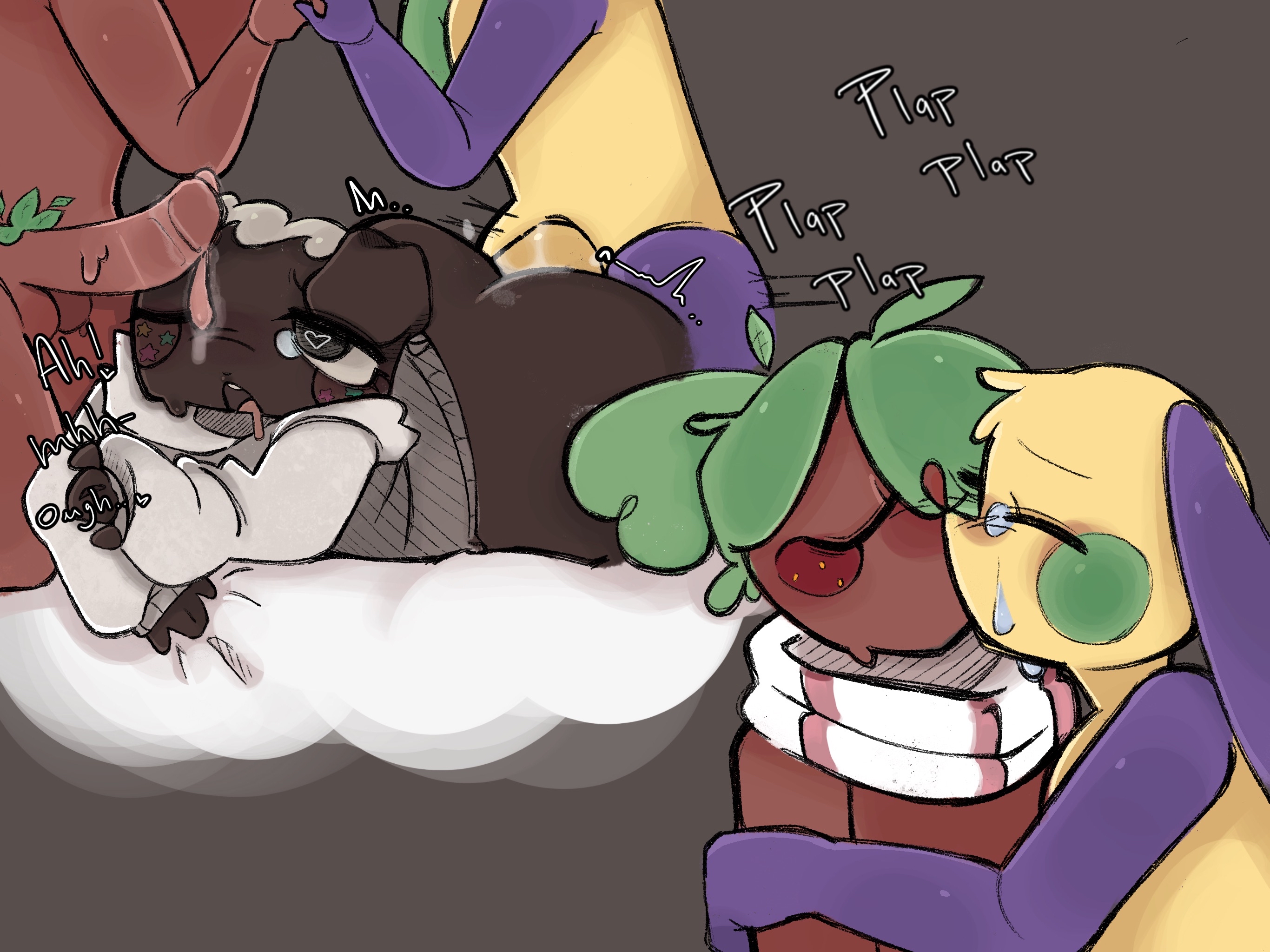 3boys, ass, big ass, big cock, big penis, cosmo (dandy's world), crying, crying with eyes closed, cum, cum in ass, cum inside, dandy's world, deiwuuu, doggy style, femboy, gay, gay male, kissing, looey (dandy's world), male, male penetrating femboy, male/male, male/male/male, moaning, penetration, penis, pussy, roblox, roblox game, rough sex, self upload, spanking, sprout (dandy's world), tears, tears in eyes, trio, yaoi