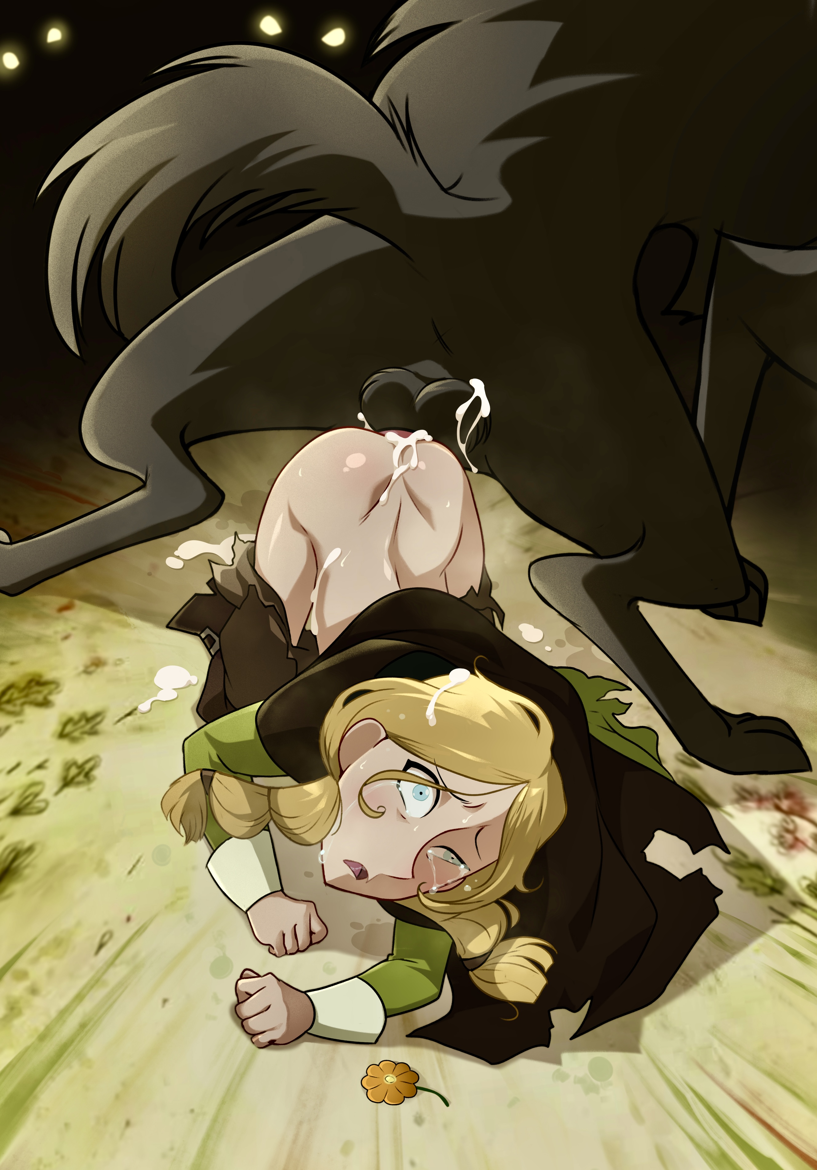 all fours, ass to ass, balls, blonde female, blonde hair, blue eyes, breasts, canid, canine, canine on human, canine penis, canis, cum, cum in pussy, cum inside, cum on face, dominant feral, dominant male, female, female on feral, femsub, feral, feral dominating human, feral on female, feral on human, feral penetrating, feral penetrating human, fucked into submission, fucked senseless, human female, human on feral, human penetrated, interspecies, irish, jcm2, knotting, knotting position, light skin, light-skinned female, looking at viewer, male, on ground, outdoors, pale skin, pale-skinned female, penis, petite, pussy, questionable consent, ripped clothing, robyn goodfellowe, shocked, shocked expression, small breasts, submissive female, submissive human, surprised, teenage female, teenager, torn clothes, uncensored, vaginal penetration, wolf, wolfwalkers, zoophilia