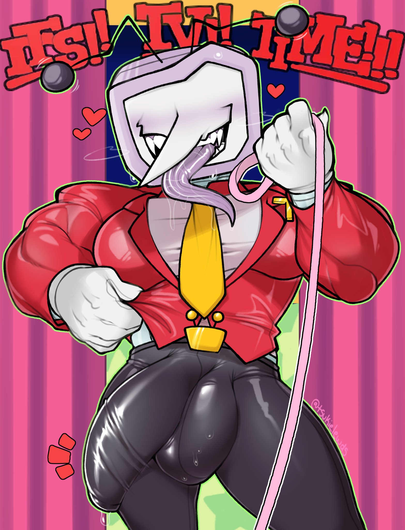 balls, bara, big balls, big penis, boner, bulge, deltarune, deltarune chapter 3, erection, erection under clothes, fat cock, huge cock, leash, leashed pov, male, male only, muscles, muscular, non-human, non-human only, penis, solo, solo male, tenna (deltarune), tongue, tongue out, toony, toony face, tsukielewds, yaoi