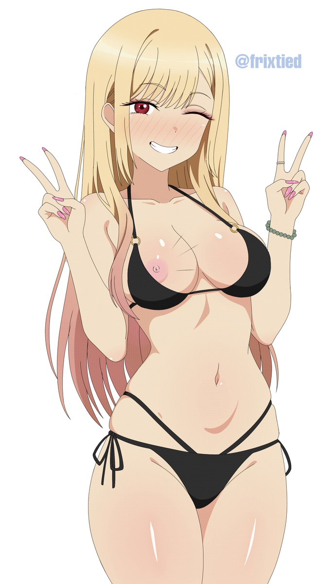 ass, big ass, big breasts, big butt, big thighs, big titties, bikini, breasts, canon couple, clothes falling off, curvaceous, curvaceous female, curvaceous figure, curvy, curvy figure, curvy hips, female, female focus, female only, frixtied, gojou wakana, kitagawa marin, long hair, looking at viewer, nipples, sono bisque doll wa koi wo suru, yellow hair