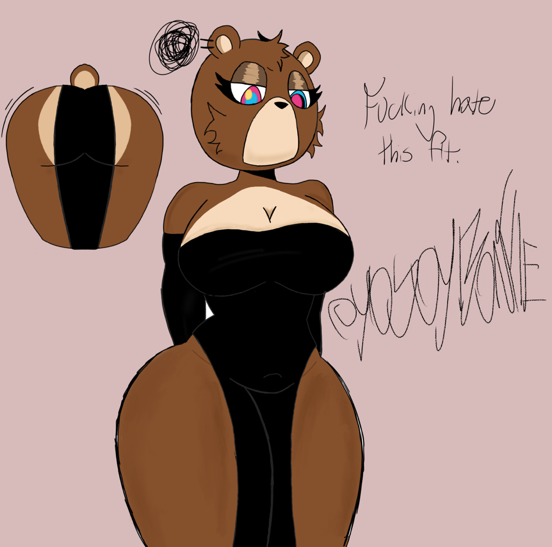 ass, bear girl, black dress, breasts, brown eyes, dropout bear, female, graduation (album), kanye west (copyright), medium breasts, rainbow eyes, yosoybonfie