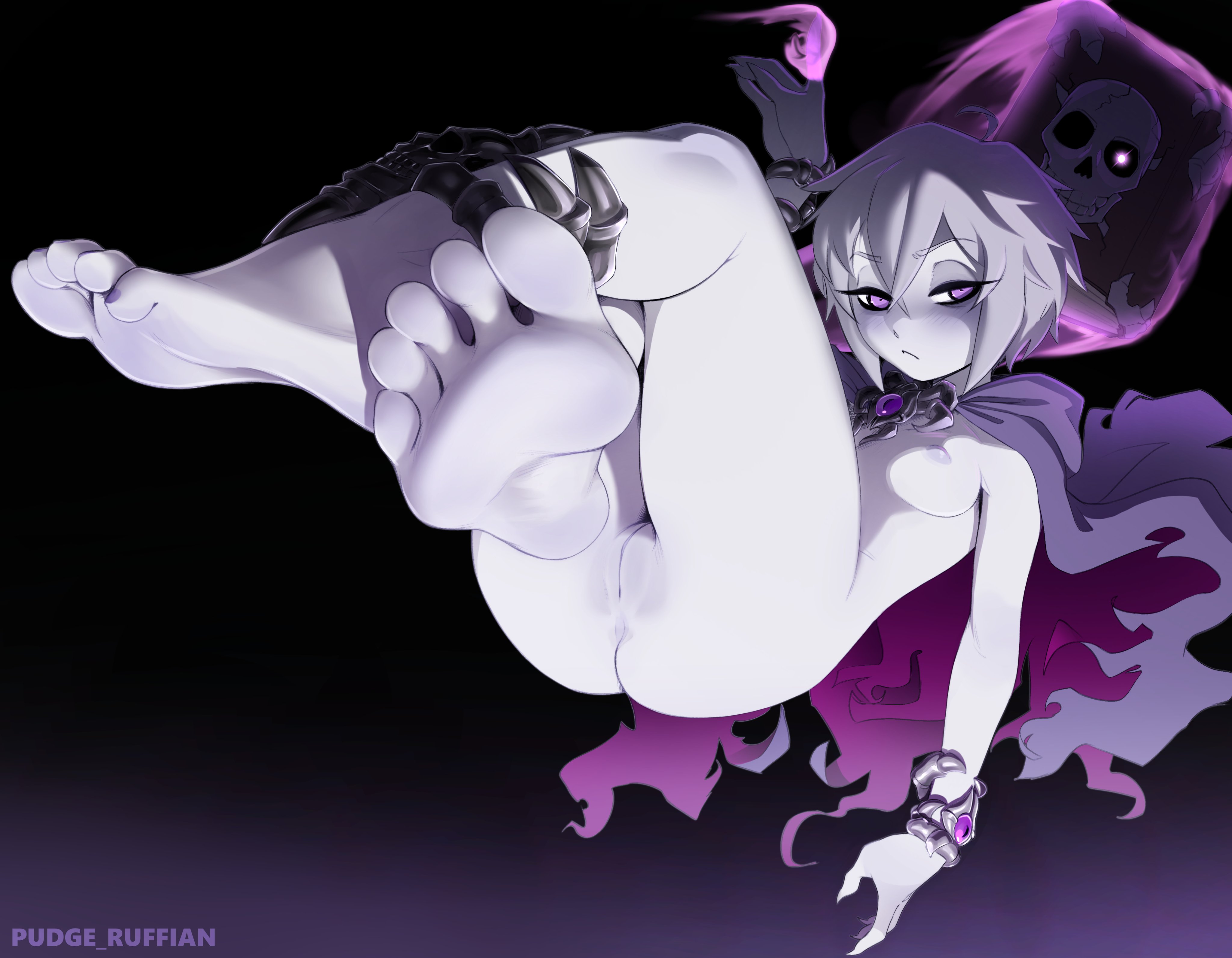 completely nude, completely nude female, female, foot fetish, lich (monster girl encyclopedia), monster girl encyclopedia, nipples, pudgeruffian, pussy, soles, tagme