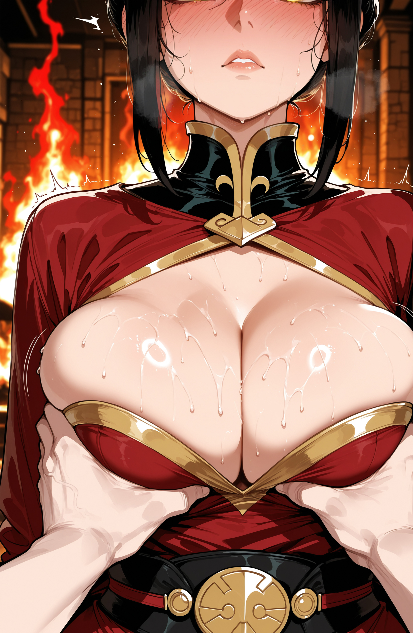 ai generated, avatar the last airbender, azula, big breasts, breasts, brother and sister, child bearing hips, cleavage, fat ass, female, female focus, groping, huge breasts, incest, large ass, large breasts, male, male pov, muscular, muscular male, pose, posing, pov, princess, royalty, zuko