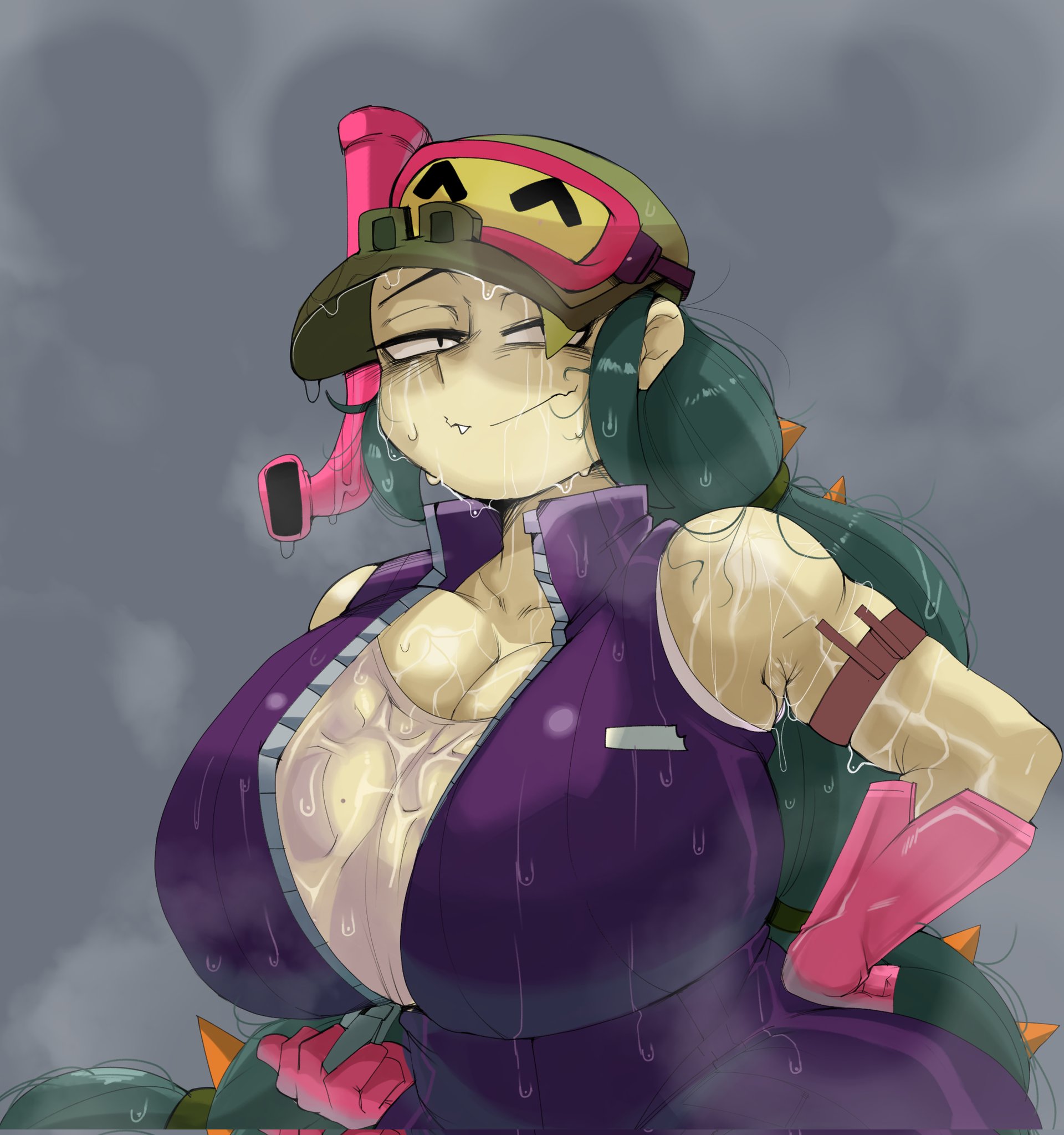 alli (brawl stars), big breasts, brawl stars, breasts, breasts bigger than head, dripping, dripping water, dripping wet, female, nuggx117, snorkel, sweating, tagme