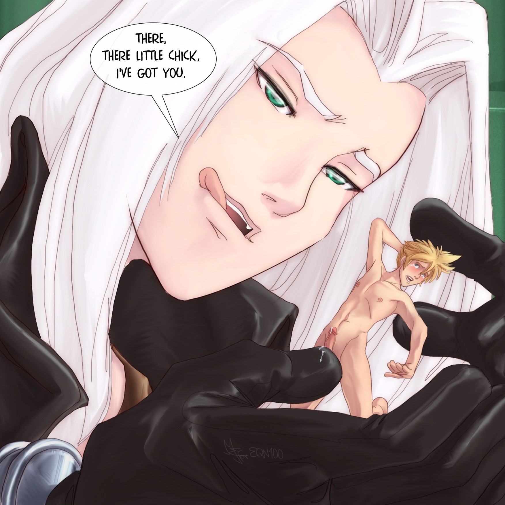 2boys, 2d, blonde hair, blush, clothed, clothed male, clothing, cloud strife, crying, cum, final fantasy, final fantasy vii, fingerjob, forced, gay, giant, giant male, gloves, handjob, larger male, macro, macro male, macro on micro, macro/micro, macrophilia, male, male only, male rape victim, male/male, micro, micro on macro, micro/macro, microphilia, mjesperandieu, nude male, penis, pet names, raped, sephiroth, size difference, smaller male, white hair, yaoi