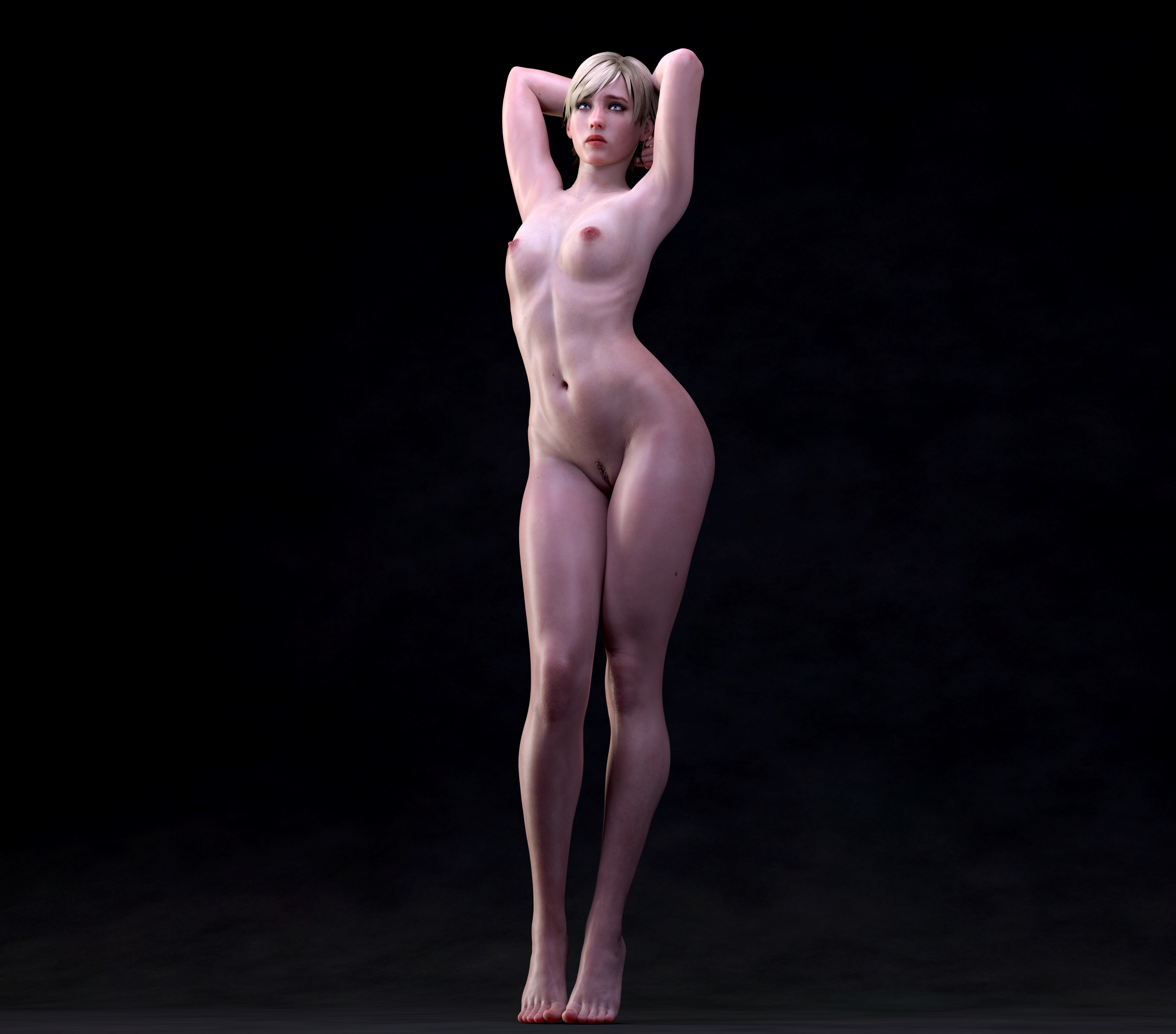 1girls, 3d, completely nude, completely nude female, daz studio, female, full body, nude, nude female, planetex, resident evil, sherry birkin, short hair, solo