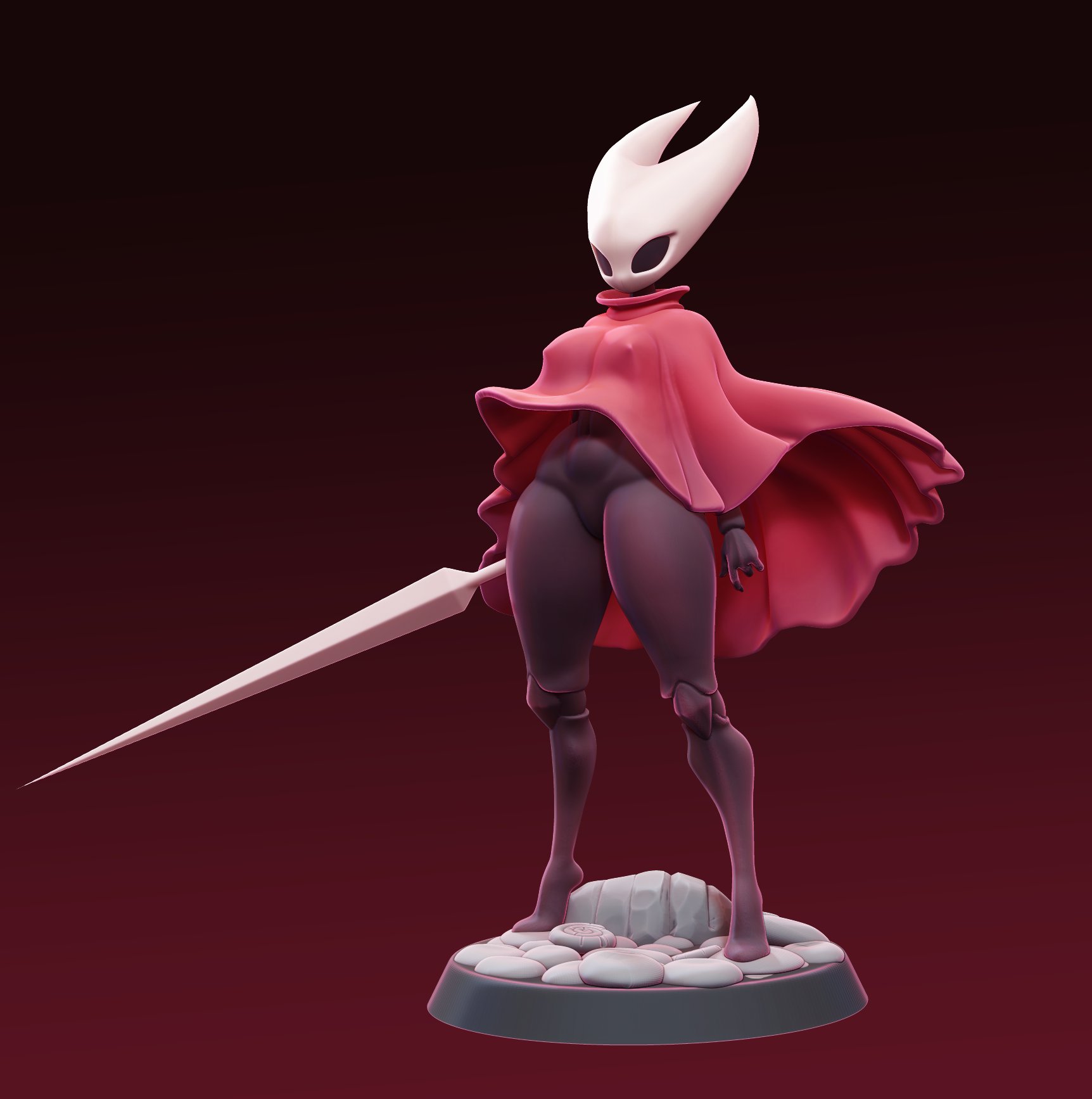 3d, 3d (artwork), anthro, black skin, bug, bug girl, dark skin, female, hi res, hollow knight, hollow knight (franchise), hollow knight: silksong, hornet, hornet (hollow knight), melee weapon, nude, red hood, solo, sweat, sword, team cherry, the-great-pipmax, thick thighs, weapon