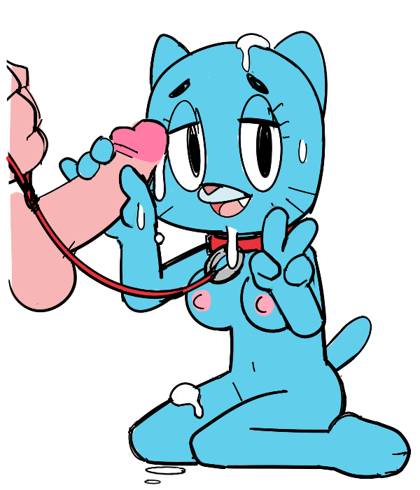 anthro cartoon_network cum cum_on_face feline female handjob human kemono male male_human/female_anthro mammal nicole_watterson penis simple_background smile the_amazing_world_of_gumball watatanza watatanza_(pixiv)