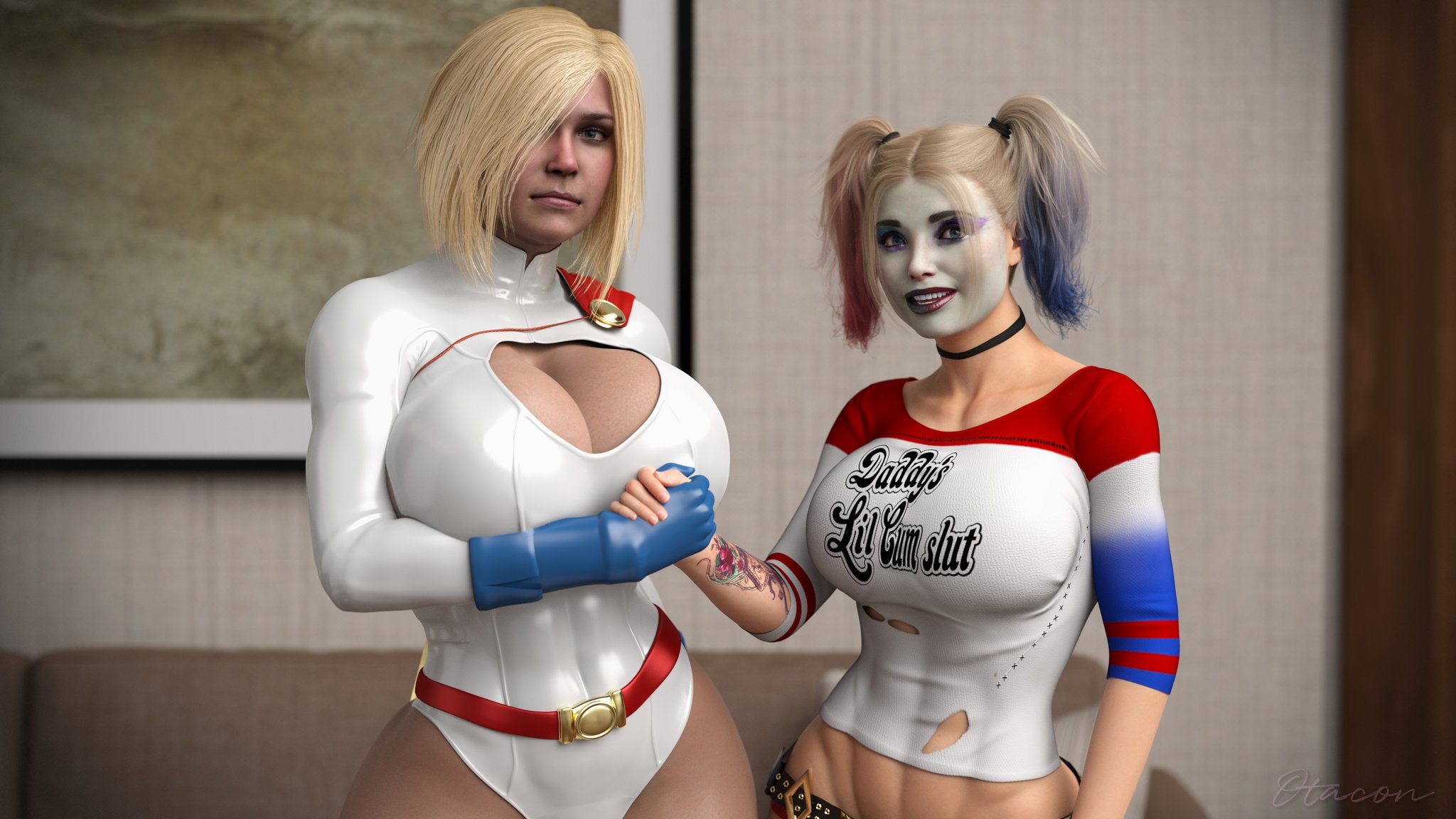 2girls, 3d, alien, alien girl, alien humanoid, ass, batman (series), big ass, big breasts, blonde female, blonde hair, breasts, bust, busty, chest, clown, clown girl, curvaceous, curvy, curvy figure, dc, dc comics, female, harley quinn, harley quinn (arkham), harley quinn (suicide squad game), hips, hourglass figure, huge ass, huge breasts, humanoid, injustice 2, justice league, justice society of america, kara zor-l, karen starr, kryptonian, large ass, large breasts, legs, light skin, light-skinned female, mature, mature female, multicolored hair, otacon212, power girl, power girl (injustice), slim waist, suicide squad, suicide squad (2016), suicide squad: kill the justice league, superman (series), thick, thick hips, thick legs, thick thighs, thighs, voluptuous, waist, wide hips