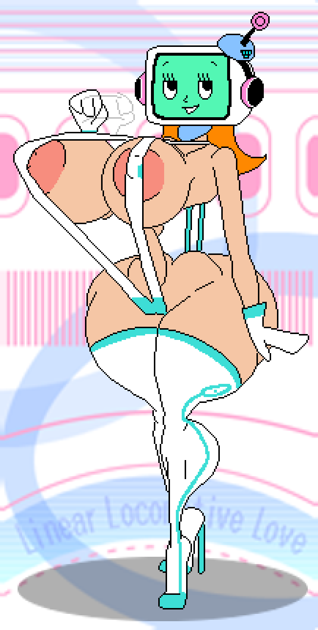 1girls alt_(pop&#039;n_music) areolae female female_only full_body gesture handjob_gesture heels keelgabeytheart long_hair orange_hair pop&#039;n_music smile solo solo_female thighhighs