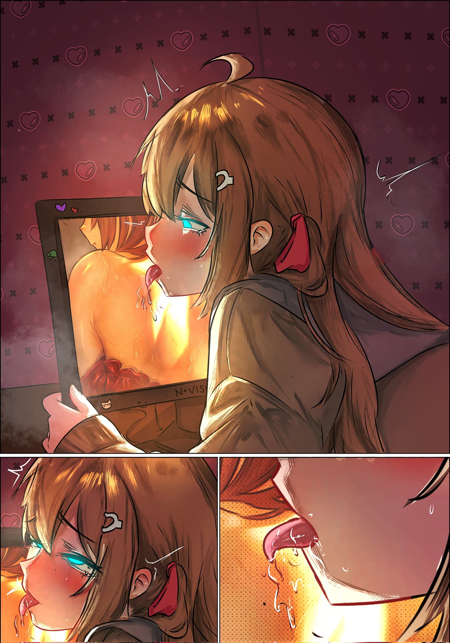 evil neuro, female, female/female, incest, indie virtual youtuber, indie vtuber, lesbian, licking screen, neuro-sama, pborzoi, sisters, twitch, vedal ai, virtual youtuber, vtuber