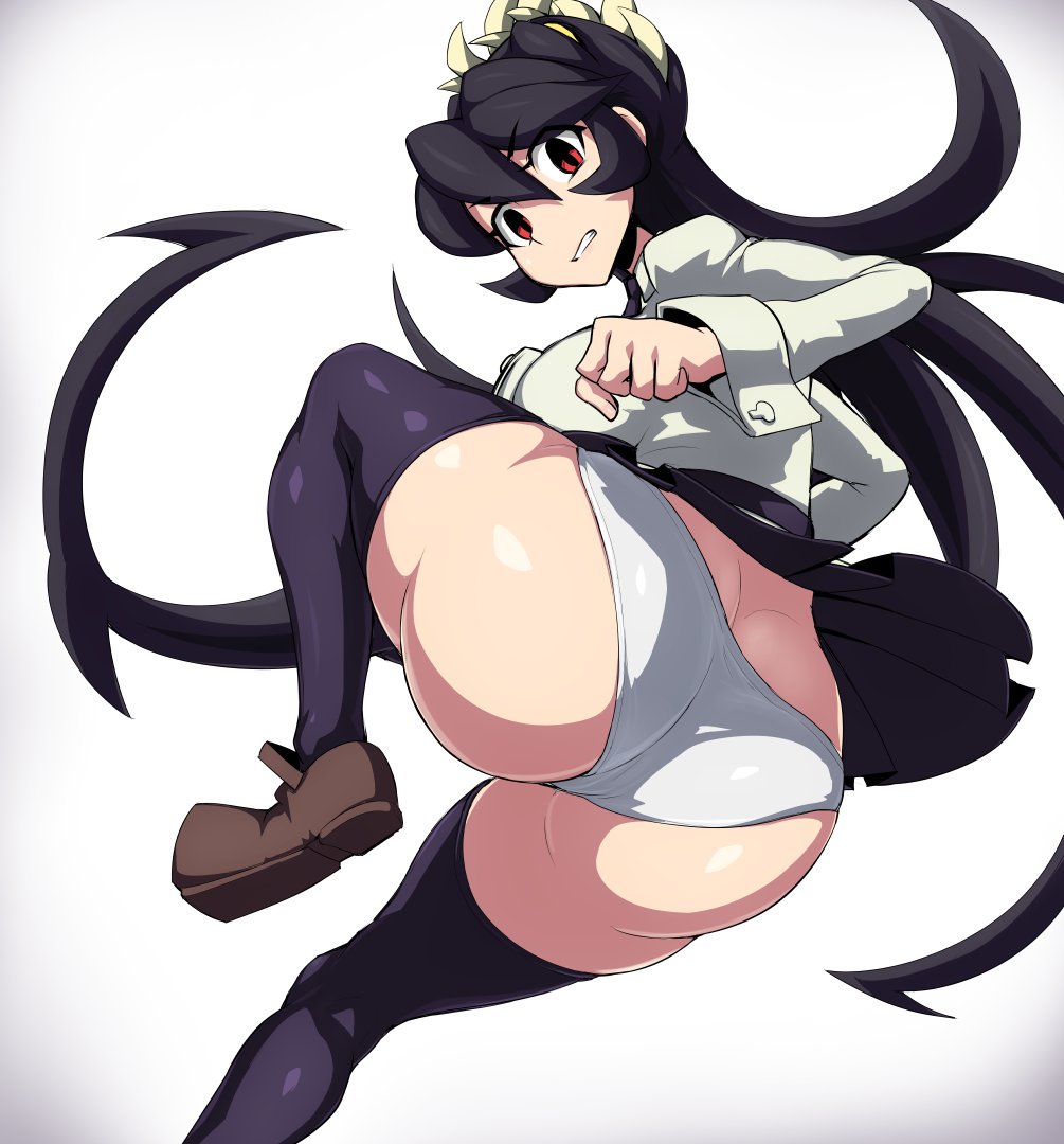 1girls, ass, ass focus, big ass, big breasts, breasts, female, female only, filia (skullgirls), jadf, light-skinned female, panties, samson (skullgirls), skirt, skullgirls, solo, thick thighs, underwear