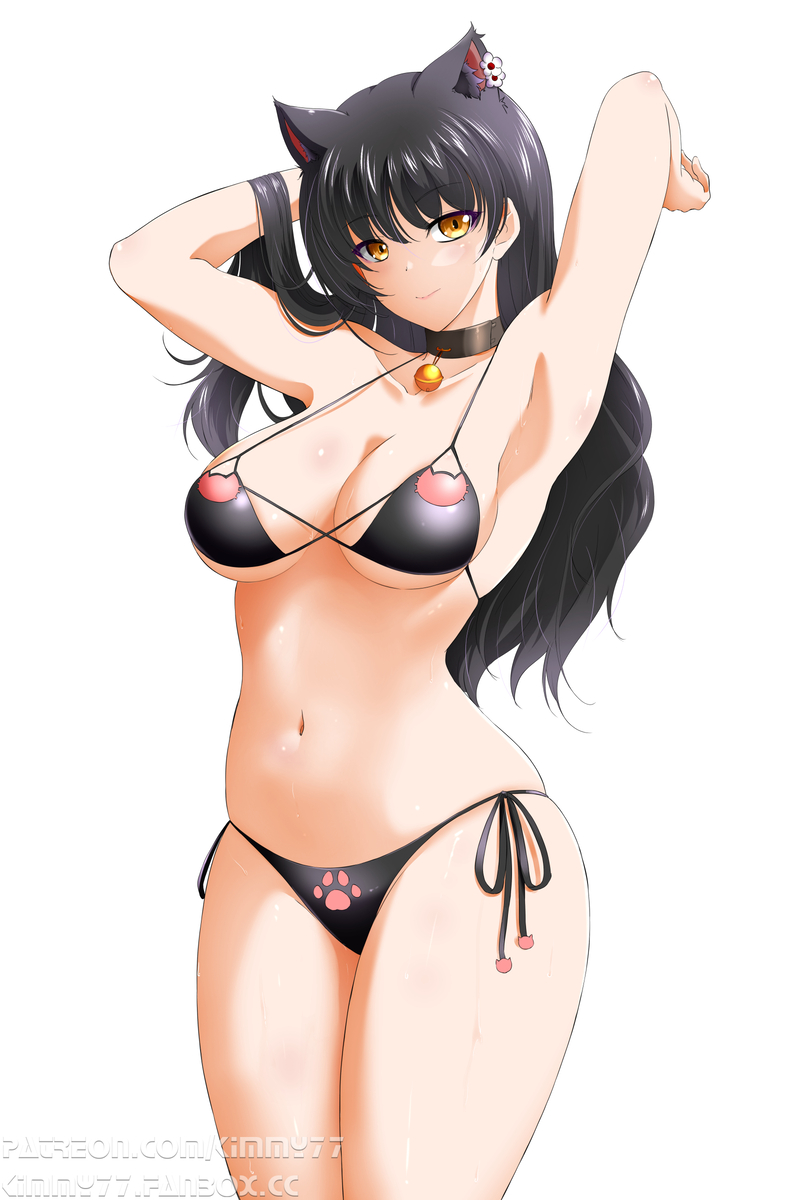 1girls, black hair, blake belladonna, cat ears, cat girl, catgirl, female, gold eyes, kimmy77, rwby