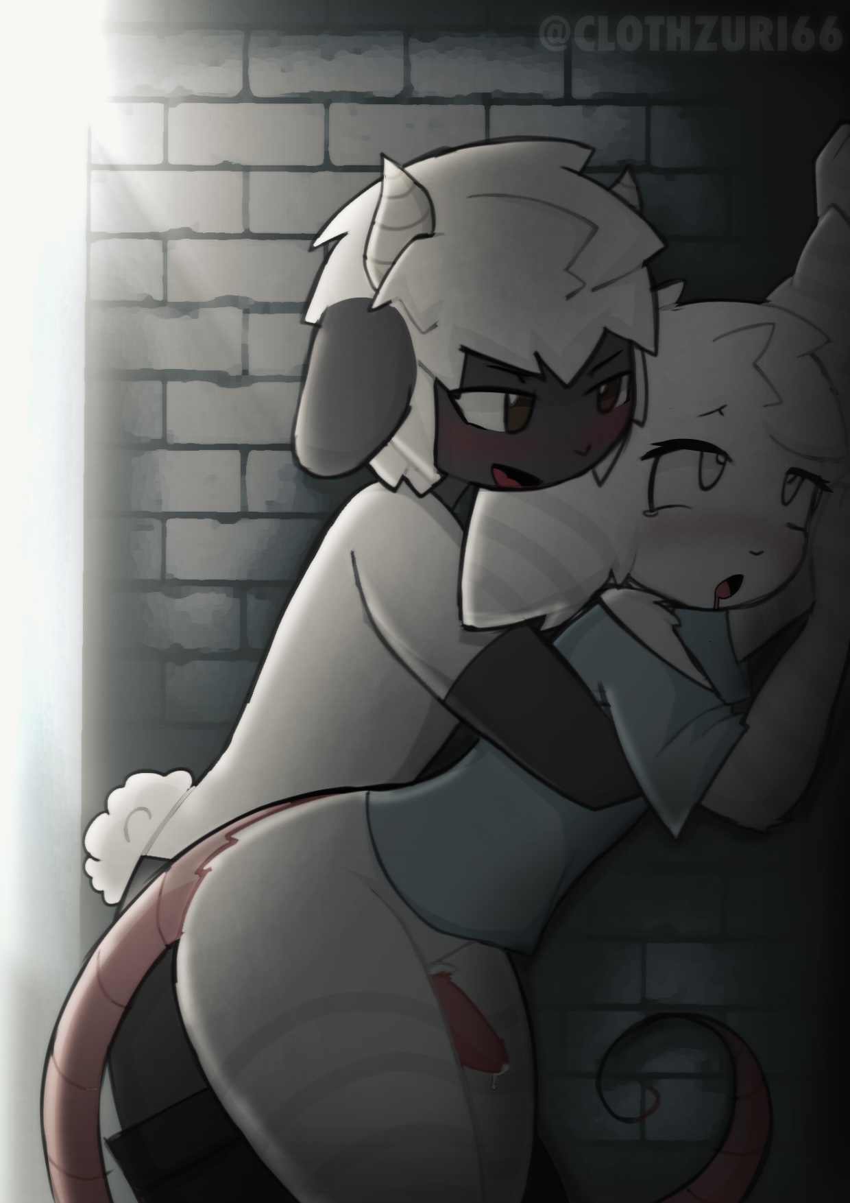 2boys, against wall, alleyway, backshots, clothzuri66, drooling, drooped ears, erect penis, eyes rolling back, femboy, femboy on male, femboysub, fucked into submission, furry, furry only, fursona, male, mouse, pants down, penis, precum drip, public sex, risky sex, sheep