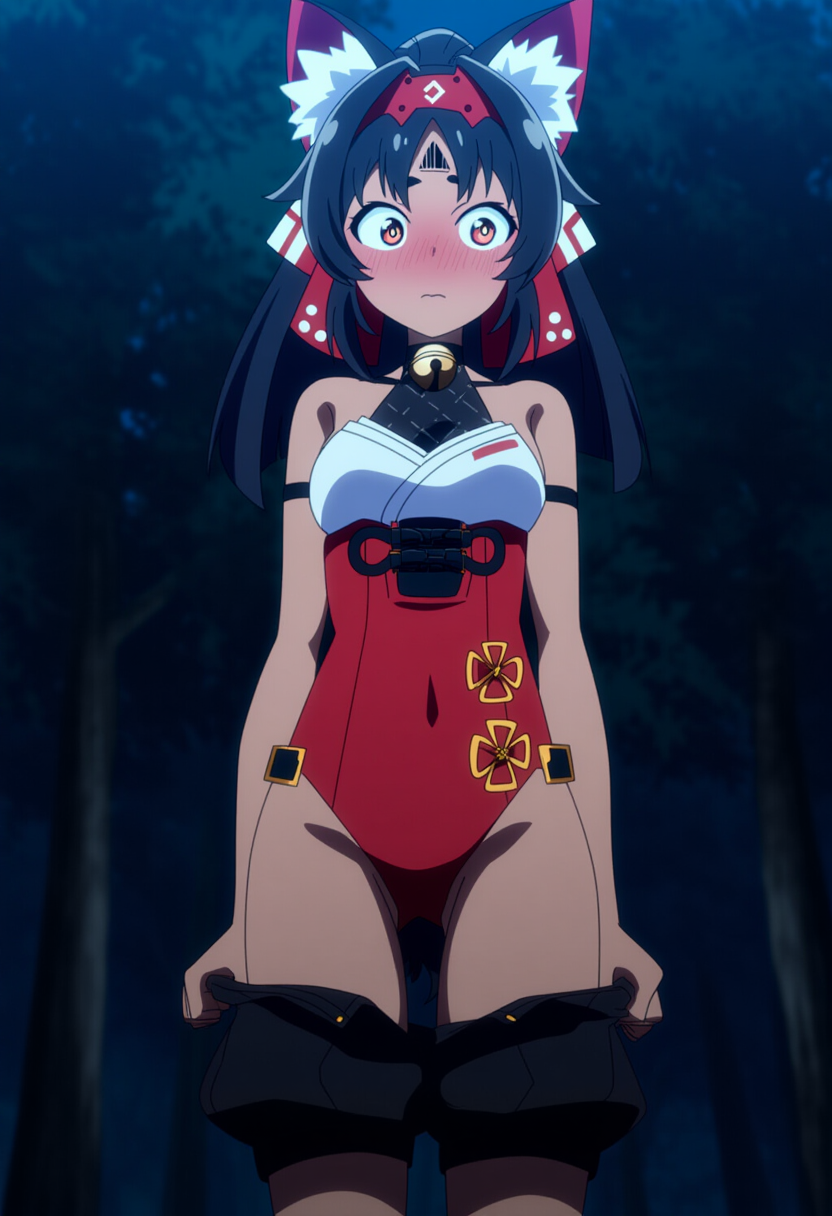 ai_generated embarrassed forest leotard nekomata nekomiya_mana nervous outdoors pants_down scared undressing zenless_zone_zero zzz