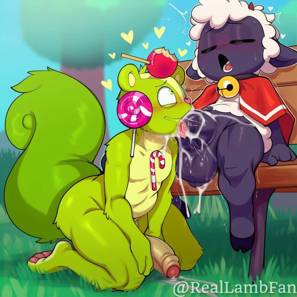 ai generated, cult of the lamb, happy tree friends, lamb (cult of the lamb), male, nutty (htf), reallambfan