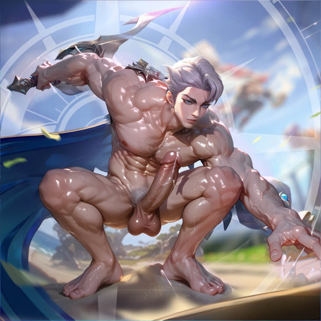 big_penis gay murad_(arena_of_valor) muscular nude_male squatting