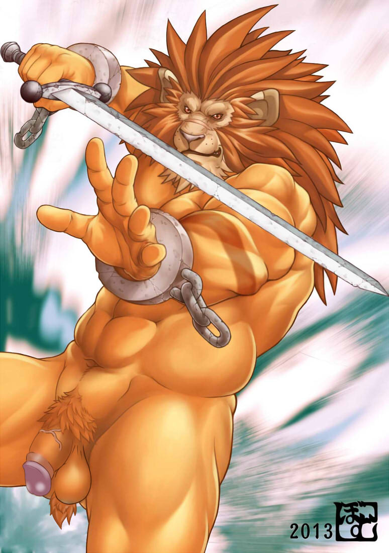 1boy anthro balls bomb_(artist) feline leo_(red_earth) lion male male_only mammal muscular penis red_earth solo