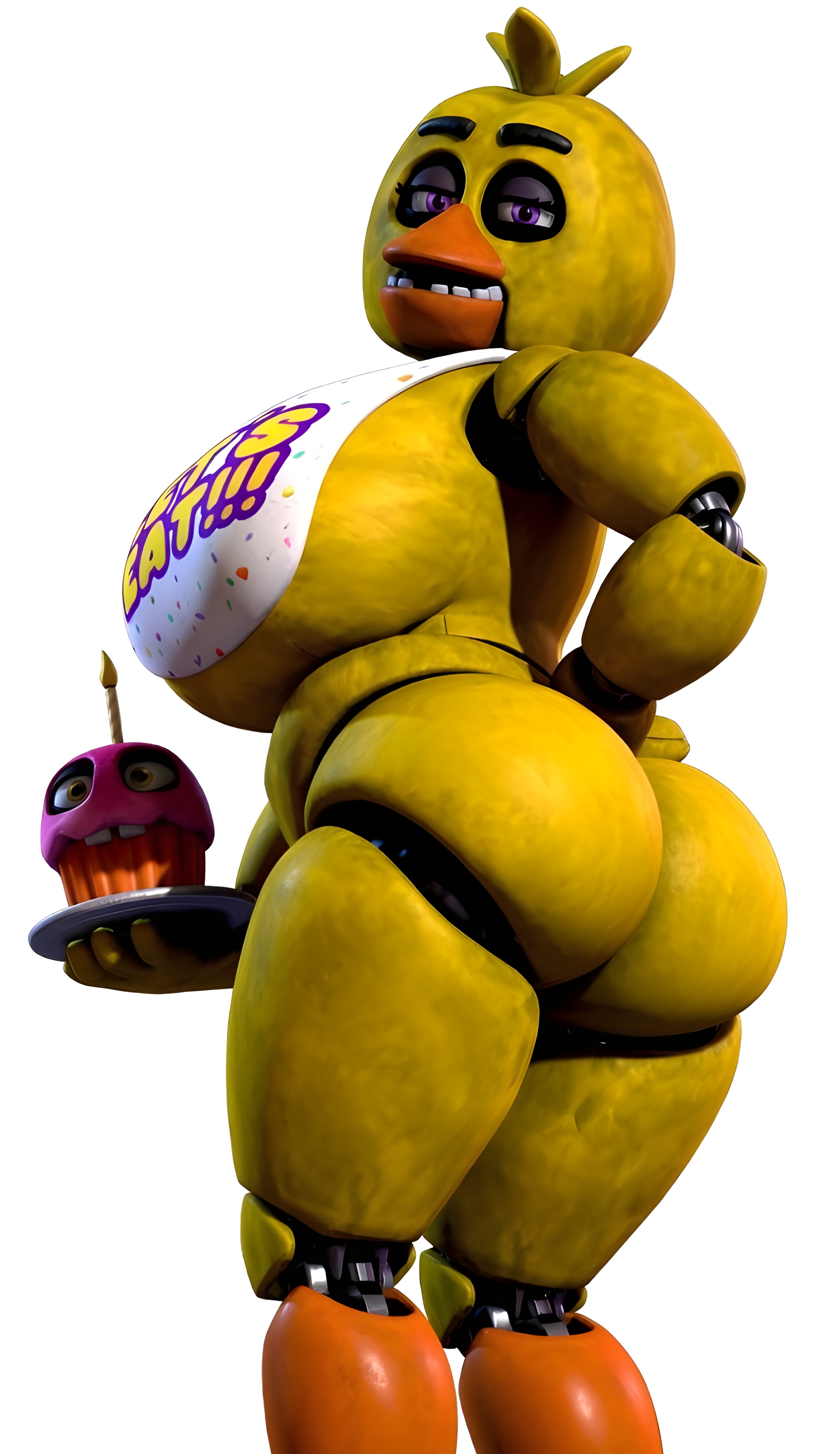 1female, 1girls, accurate art style, ai generated, animatronic, animatronic female, animatronic girl, ass, big ass, big breasts, big butt, brasil louco, breasts, bubble ass, bubble butt, chica (fnaf), chicken, chicken girl, chubby, chubby female, classic chica (fnaf), clothed, clothed female, cupcake, curvaceous, curvy, curvy body, curvy figure, cute, dominant, dominant female, fat ass, fat butt, fat female, female, female only, five nights at freddy's, fnaf, fully clothed, furry, furry female, furry robot, giant ass, large ass, large breasts, looking at viewer, looking back, looking back at viewer, mature, mature female, mature woman, on model, robot, robot girl, robot humanoid, scottgames, seducing, seducing viewer, seductive, seductive look, seductive smile, sexy, sexy body, sexy pose, simple background, solo, solo female, solo focus, steel wool studios, tagme, thick ass, thick body, thick butt, thick thighs, voluptuous, voluptuous body, voluptuous female, voluptuous furry, white background
