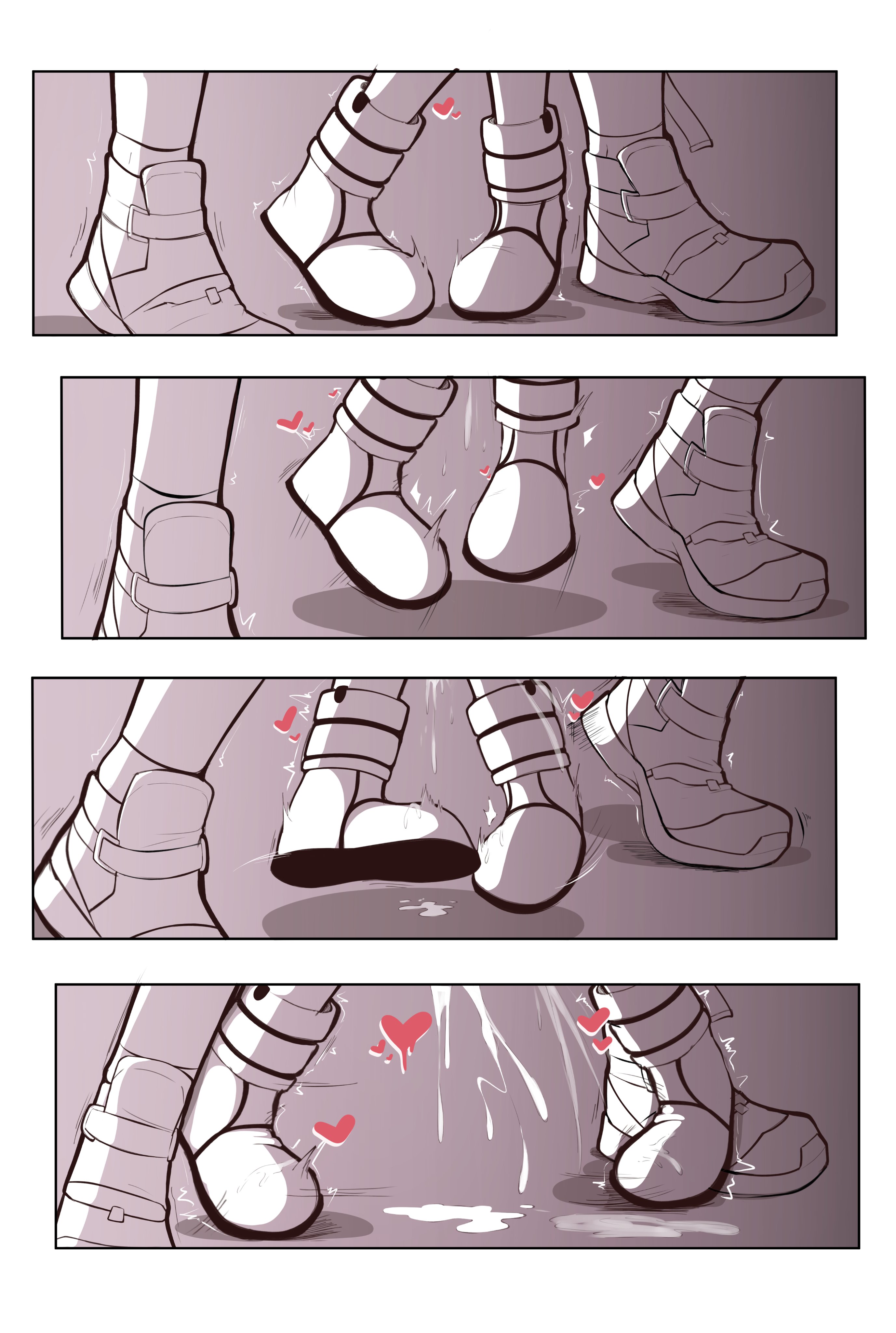 1boy, 1girls, 4koma, comic, cum, cum drip, cum puddle, dangling, dangling feet, dangling legs, female, heart, hi res, implied penetration, implied sex, implied sex from between legs, lifted, lifted by another, male, midair, offscreen sex, original, pendreon, pussy juice, pussy juice puddle, rkgk, sex, shoes, suggestive fluid, suspended