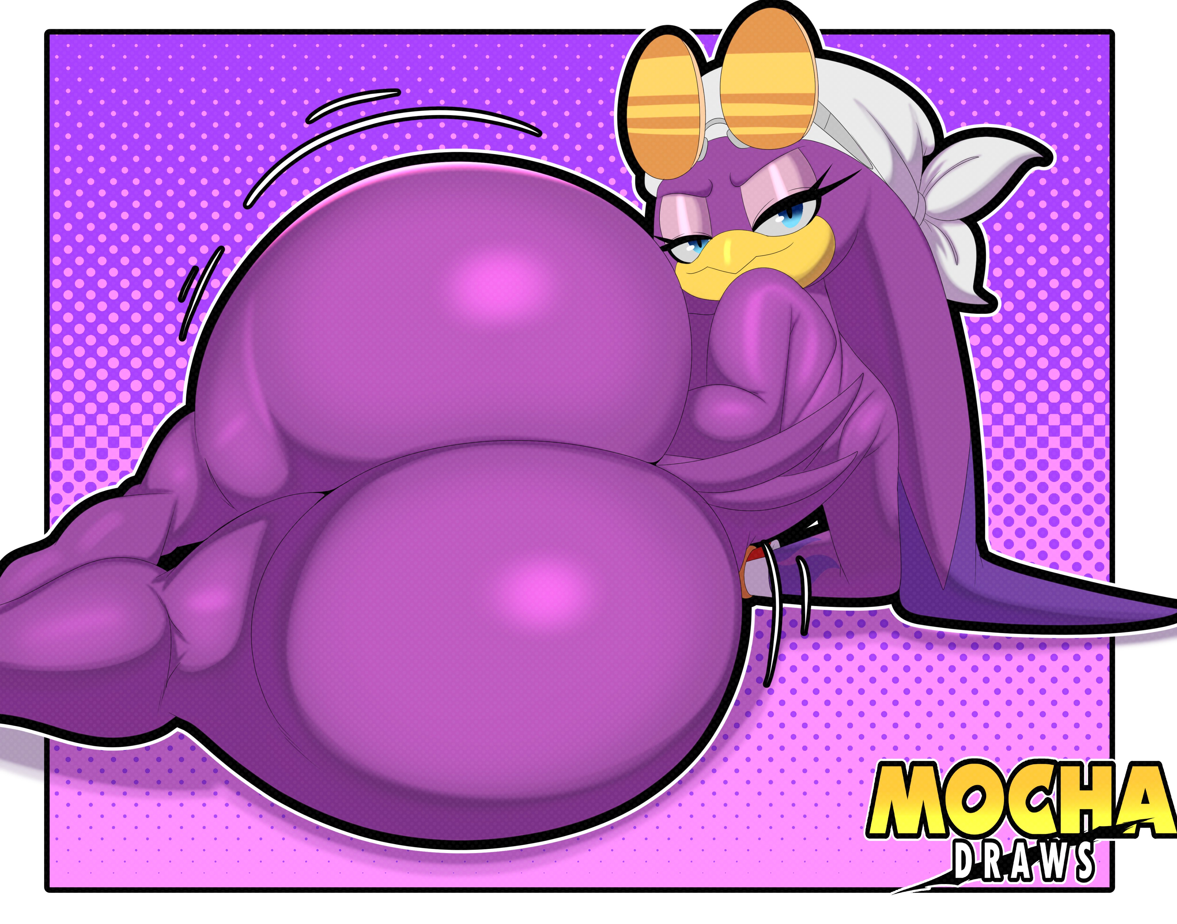 1girls, 2026, 2d, 2d (artwork), 2d artwork, anthro, ass, avian, big ass, bird, bird girl, blue eyes, cross samax, digital art, digital drawing (artwork), digital media (artwork), fat ass, female, furry, furry female, glasses, glasses on head, mobian, mobian (species), mocha draws, naked, naked female, nude, nude female, oscine, passerine, purple hair, purple skin, solo, sonic (series), sonic riders, sonic the hedgehog (idw), sonic the hedgehog (series), sunglasses, sunglasses on head, swallow (bird), tagme, wave the swallow