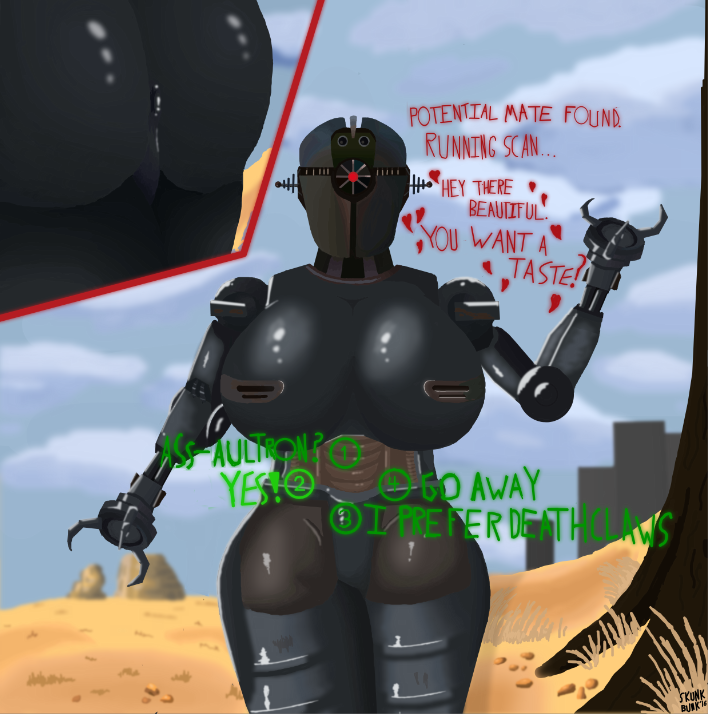 ! 1girls ? anus ass assaultron big_ass big_breasts breasts building claws close-up cloud comic depth_of_field desert detailed_background dialogue english_text fallout fallout_4 featureless_crotch female grass heart huge_ass huge_breasts huge_butt humanoid imminent_sex looking_at_viewer machine mature_female nude one-eyed question red_eyes robot rock rust seductive shadow shiny signature skunk_bunk sky standing suggestive talking_to_viewer text tree wasteland waving wide_hips