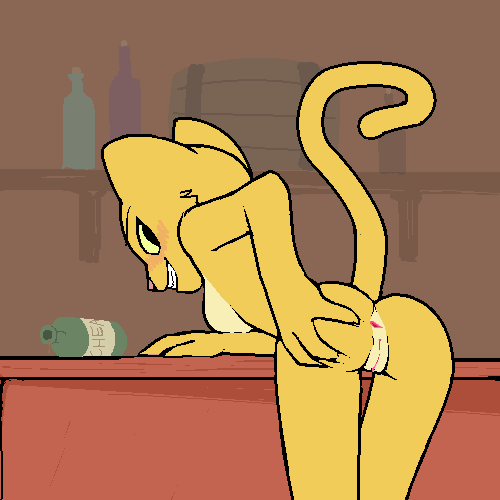 2016, alcohol, anthro, anus, beverage, blush, breasts, feline, female, filthypally, katia managan, khajiit, mammal, nude, oblivion, prequel, public use, pussy, solo focus, spreading, the elder scrolls, video games, webcomic