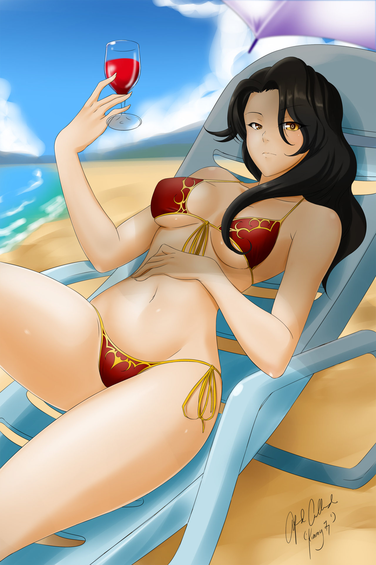 bikini, breasts, busty, cinder fall, female, kimmy77, rwby, solo, underboob