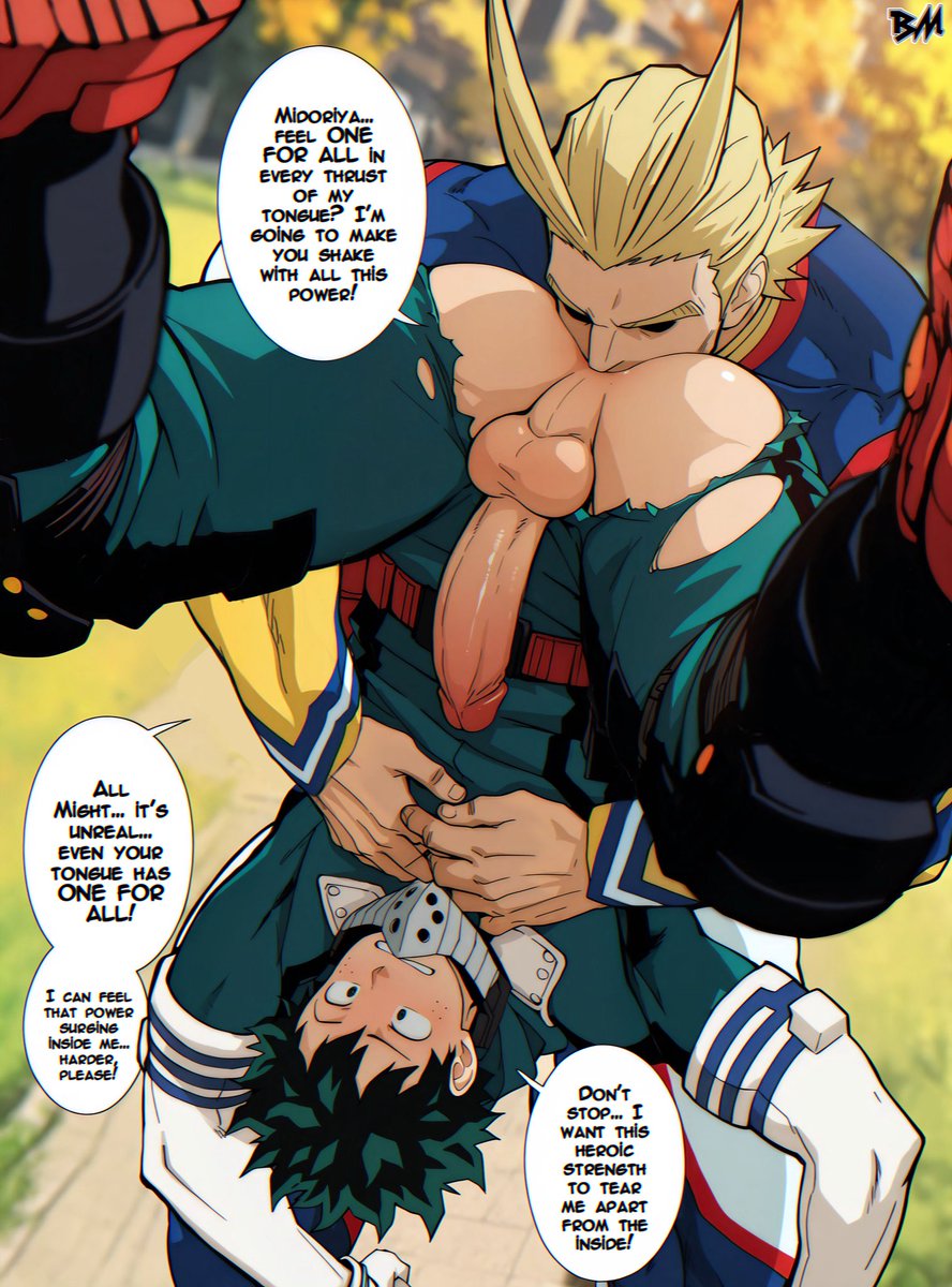 ai generated, all might, big ass looover, boku no hero academia, daddy, deku, gay, gay sex, izuku midoriya, male/male, muscular male, my hero academia