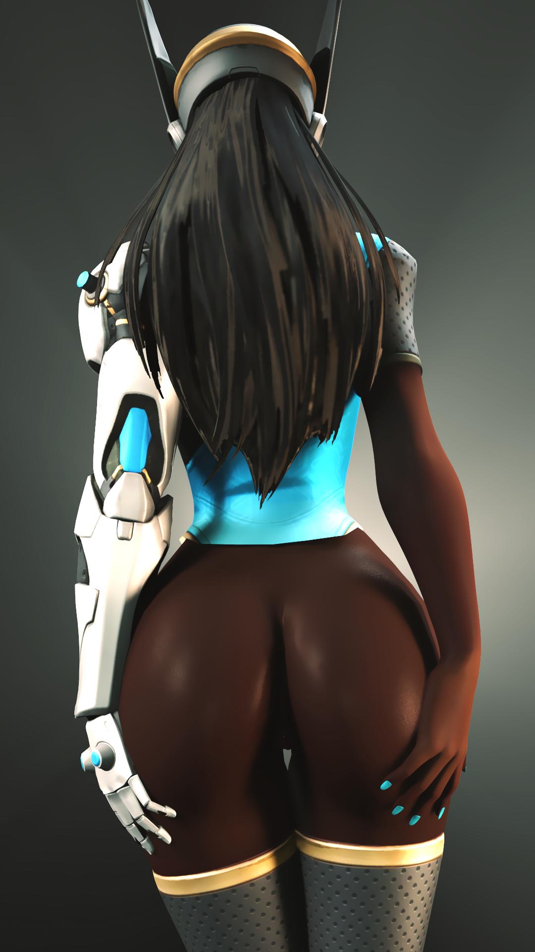 1girls, 3d, ass, black hair, dark skin, dark-skinned female, female, helmet, long hair, overwatch, pussy, solo, symmetra