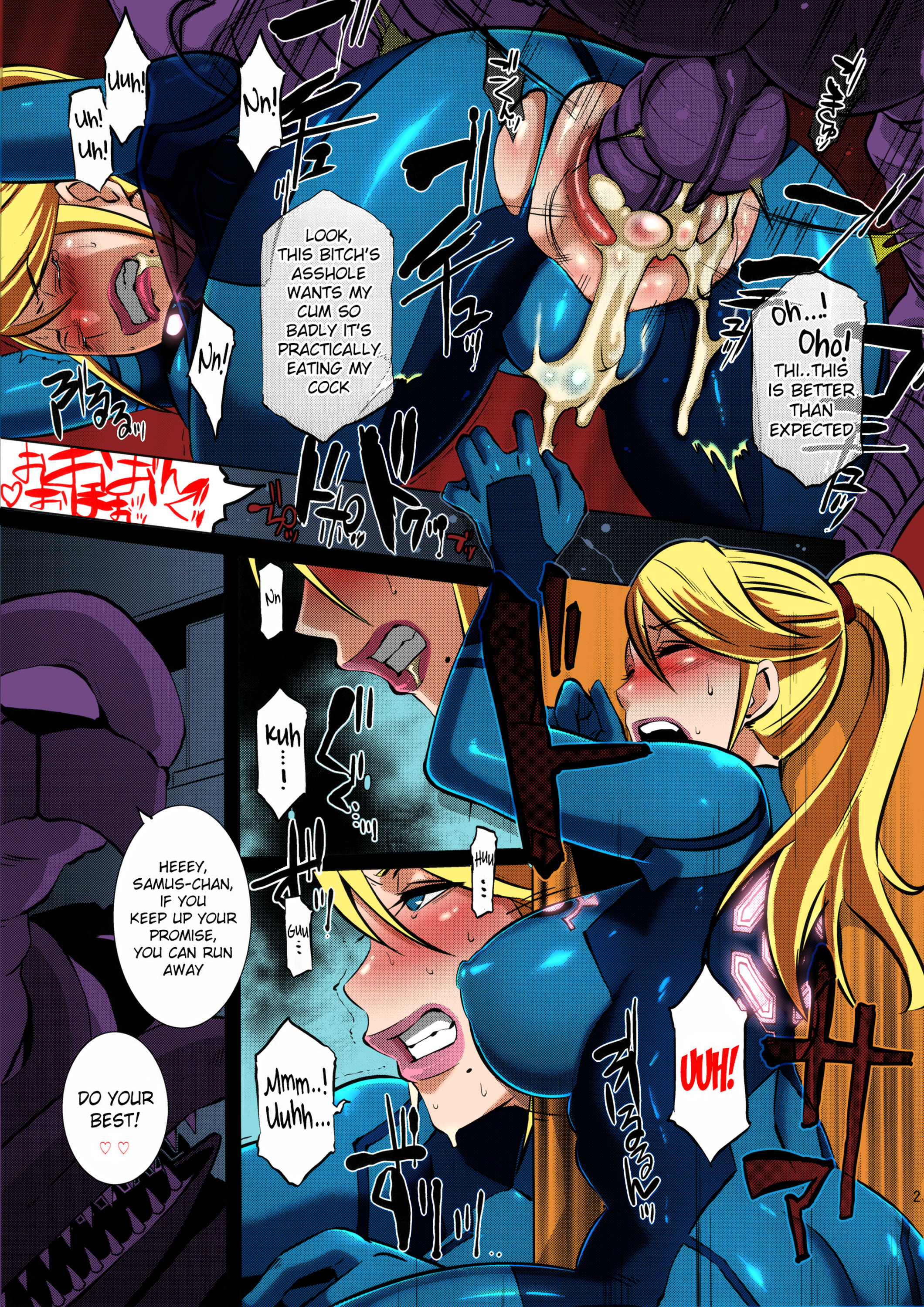 1girls, 2014, alien, anal, ass, blonde hair, blue eyes, blush, bodysuit, butcha-u, clenched teeth, clothed sex, clothing, comic, dialogue, english text, female, from behind, hi res, highres, human, interspecies, long hair, male, metroid, monster, nintendo, penetration, penis, ponytail, rape, samus aran, spread legs, straight, tentacle, tied hair, torn clothes, torn clothing, video game, video games, zero suit, zero suit samus