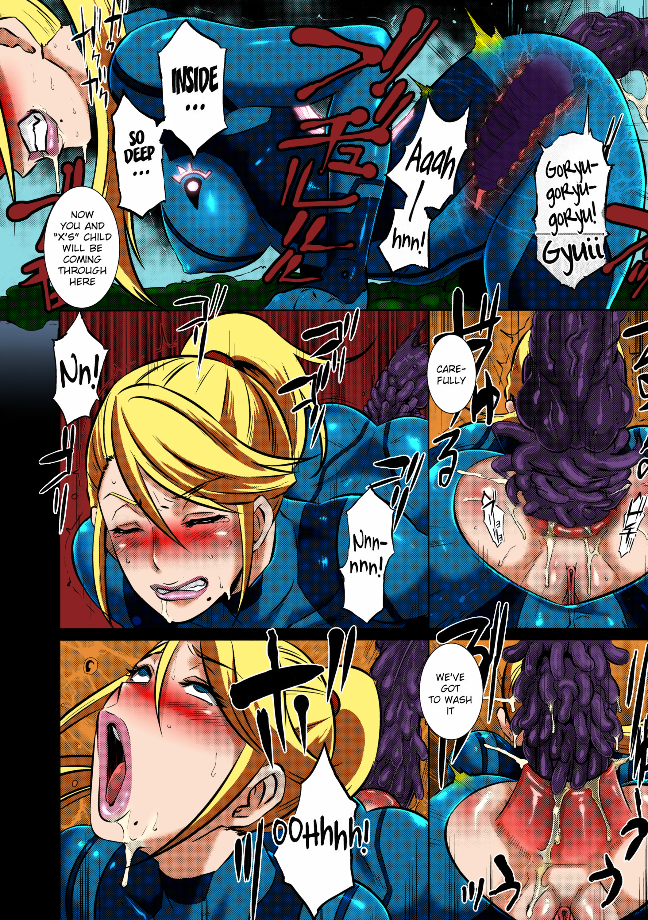 1girls, 2014, ahe gao, alien, anal, anal tugging, blonde hair, blue eyes, bodysuit, butcha-u, clothing, comic, dialogue, english text, female, hi res, highres, human, interspecies, male, metroid, monster, nintendo, penis, ponytail, rape, samus aran, sex, straight, tentacle, tied hair, torn clothing, video game, video games, zero suit, zero suit samus