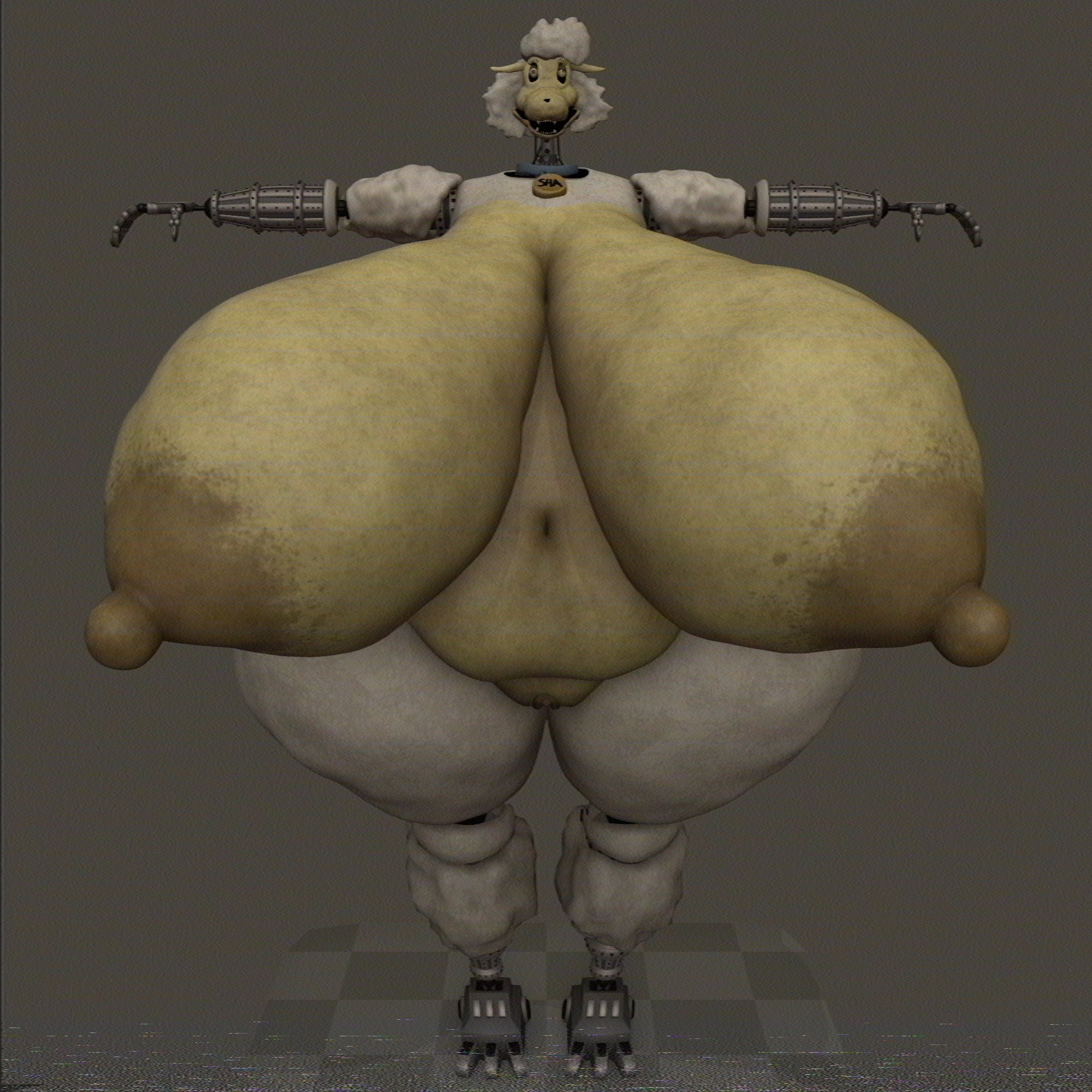 3d, 3d (artwork), animatronic, animatronic female, anthro, areola, areolae, belly, breasts, cyanu, female, female only, huge breasts, hyper, nipples, pussy, sha (the walten files), sheep, solo, tagme, the walten files