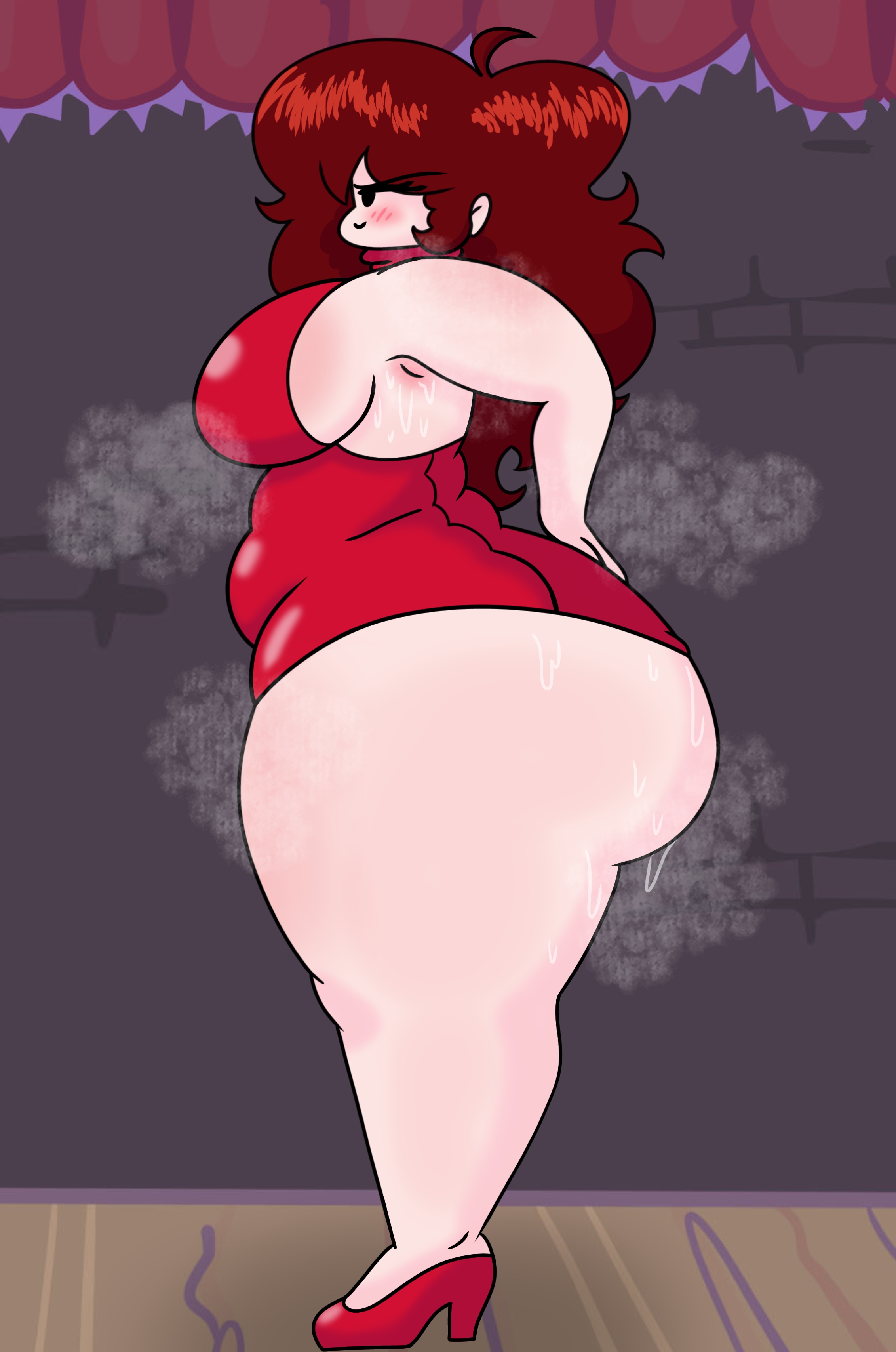 1girls, ass, ass focus, auburn hair, bbw, belly bulge, big ass, big butt, blush, bottom heavy, chubby, chubby female, fat ass, female, female focus, female only, friday night funkin, girlfriend (friday night funkin), huge ass, huge butt, hyper ass, musk, musk clouds, red dress, rockeater69 (artist), self upload, side view, solo, solo female, swamp ass, sweat, sweaty, sweaty ass, sweaty body, thick ass, thick thighs, tight clothing, updated, updated art, voluptuous, voluptuous female