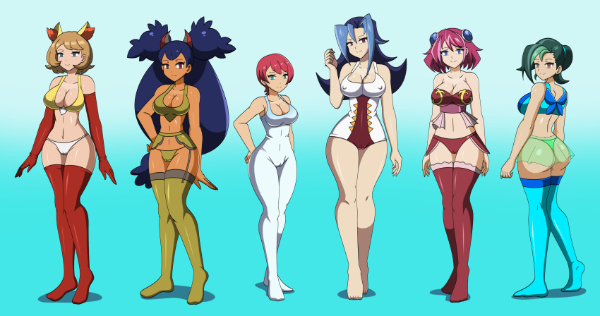 6girls, alternate costume, big breasts, blonde hair, blue hair, bra, bubble butt, cameltoe, crossover, dlobo777, empty eyes, erect nipples under clothes, female, female focus, female only, femsub, garter belt, garter straps, georgia (pokemon), green hair, hair ornament, hi res, hiiragi yuzu, honey hair, iris, iris (pokemon), kamishiro rio, kotori mizuki, large breasts, lingerie, long hair, midriff, multiple girls, multiple subs, nintendo, pink hair, pokemon, pokemon (anime), pokemon black and white, pokemon bw2, pokemon x and y, purple hair, rio kamishiro, rio kastle, see-through, serena, serena (pokemon), short hair, thighhighs, thong, tori meadows, twintails, yu-gi-oh!, yu-gi-oh! arc-v, yu-gi-oh! zexal, zuzu boyle