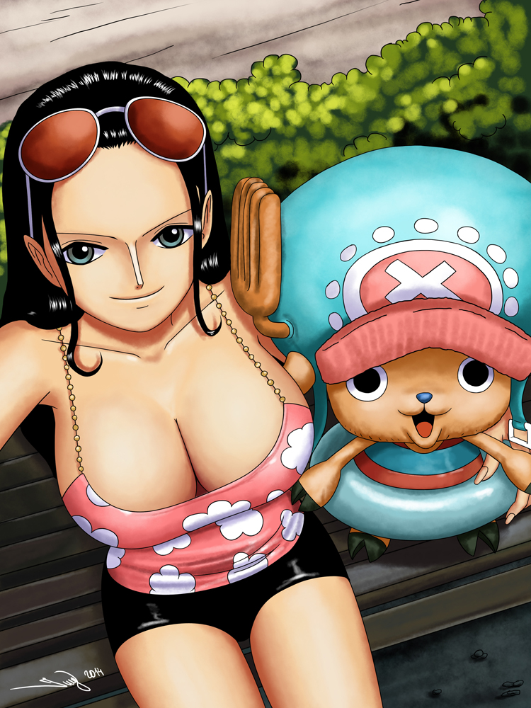 1boy, 1girls, 2014, black hair, black-haired female, female, iury padilha, male, nico robin, one piece, tony tony chopper