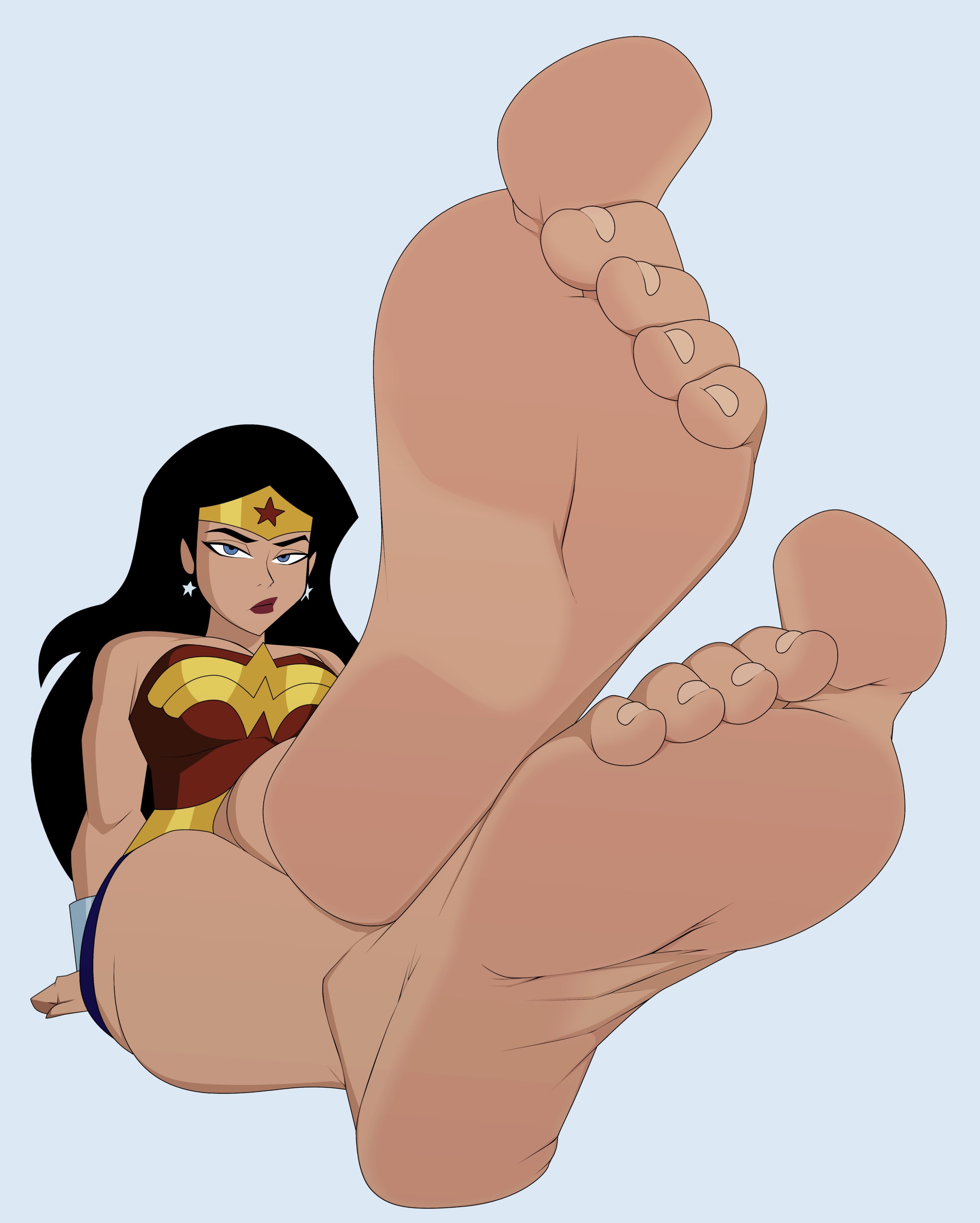 1girls, annoyed expression, barefeet, barefoot, big feet, black hair, blue eyes, dc, dc comics, dcau, diana of themyscira, earrings, female, female focus, foot fetish, foot focus, justice league, justice league unlimited, large feet, legs crossed, muscular, rtuenuik2, soles, solo female, superfriends, tiara, toes, wonder woman, wonder woman (dcau), wonder woman (series)