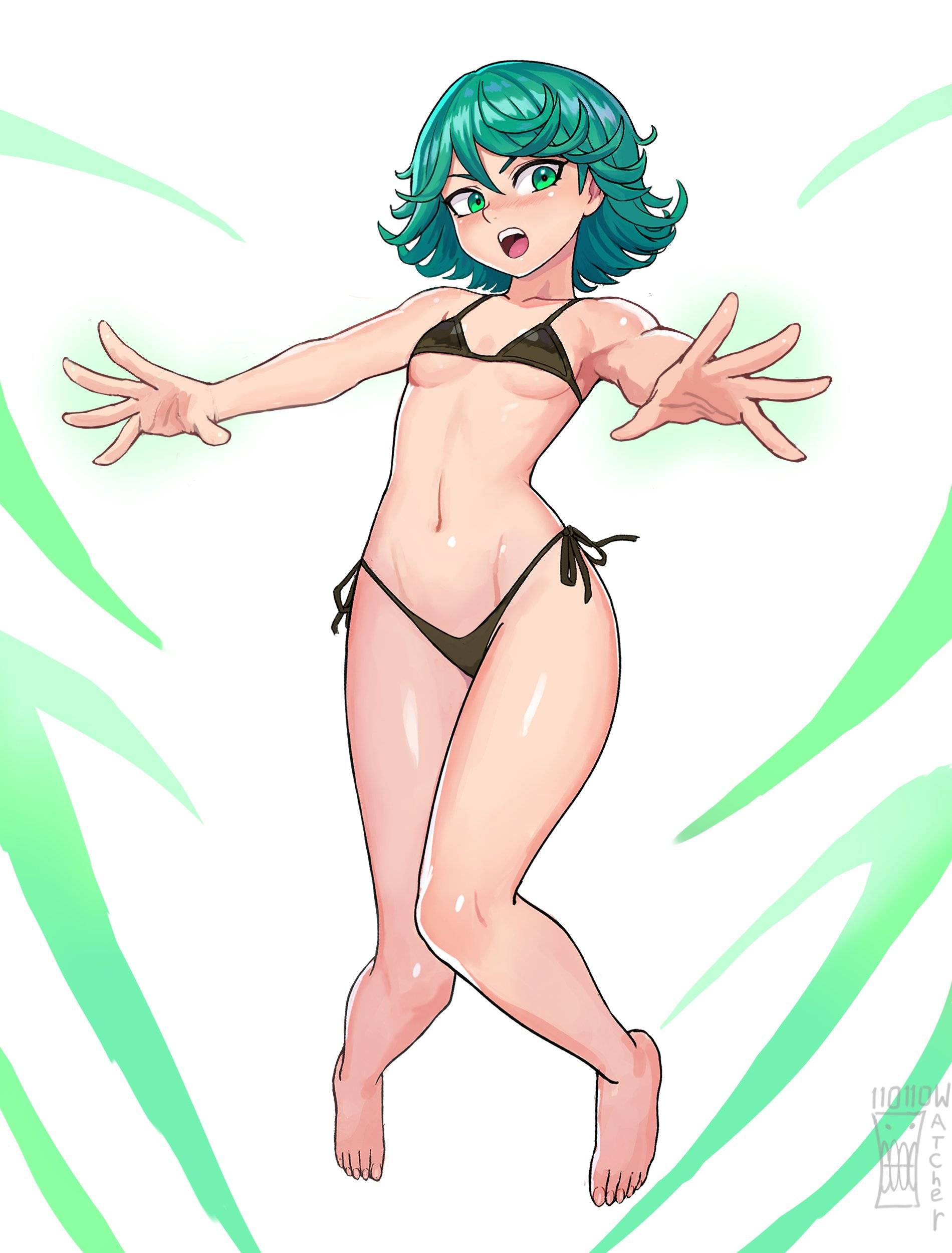 1girls, 2d, 2d (artwork), 2d artwork, adult, adult female, almost naked, almost nude, anime, anime character, armpit, armpit crease, armpit peek, armpits, asian, asian female, asian girl, asian woman, background, bare armpits, bare arms, bare belly, bare calves, bare chest, bare hands, bare hips, bare knees, bare legs, bare midriff, bare navel, bare shoulders, bare skin, bare thighs, bare toes, barefoot, belly, belly button, bikini, bikini bottom, bikini only, bikini top, black bikini, black bikini bottom, black bikini top, black micro bikini, black swimsuit, black swimwear, blank background, breasts, calves, collarbone, curvaceous, curvaceous body, curvaceous female, curvaceous figure, curvaceous hips, curvy, curvy body, curvy female, curvy figure, curvy hips, digital, digital art, digital drawing, digital drawing (artwork), digital media, digital media (artwork), drawing, exposed, exposed armpits, exposed arms, exposed belly, exposed chest, exposed hips, exposed legs, exposed midriff, exposed navel, exposed shoulders, exposed skin, exposed thighs, exposed toes, eye-level view, fanart, feet, female, female focus, female only, fingers, fit female, from front, front view, frown, frown eyebrows, frowning, frowning at viewer, full body, full body view, glistening arms, glistening boobs, glistening breasts, glistening hair, glistening legs, glistening shoulders, glistening skin, glistening thighs, glossy breasts, glossy hair, green eyes, green hair, green-eyed female, green-haired female, groin, hair between eyes, hairless armpits, halterneck, head tilt, hourglass figure, inframammary fold, inguinal crease, inguinal ligament, japanese, japanese female, japanese girl, japanese woman, knees, knees together, knees together feet apart, lean figure, legs, legs closed, legs together, legs together feet apart, linea alba, looking at viewer, manga character, mature, mature female, mature woman, micro bikini, midriff, monotone background, mostly nude, naked, naked female, naked woman, narrow waist, navel, nearly nude, no shoes, nude, nude female, nudity, one color background, one-punch man, open mouth, parted lips, petite, petite body, petite breasts, petite female, petite girl, petite tits, plain background, portrait, posing, posing for the viewer, posing naked, posing nude, practically nude, scowl, shaved armpits, shiny arms, shiny breasts, shiny hair, shiny legs, shiny shoulders, shiny skin, shiny thighs, short hair, shoulders, side-tie bikini, skimpy bikini, slender body, slender waist, slim female, slim waist, small bikini, small boobs, small breasts, small tits, solid color background, solo, stomach, string bikini, swimsuit, swimwear, tatsumaki, thighs, thighs together, thong bikini, tilted head, tiny breasts, tiny tits, toes, tongue, underboob, upper teeth, voluptuous, voluptuous body, voluptuous female, voluptuous figure, voluptuous woman, watcher hollow, white background, wide hips, woman