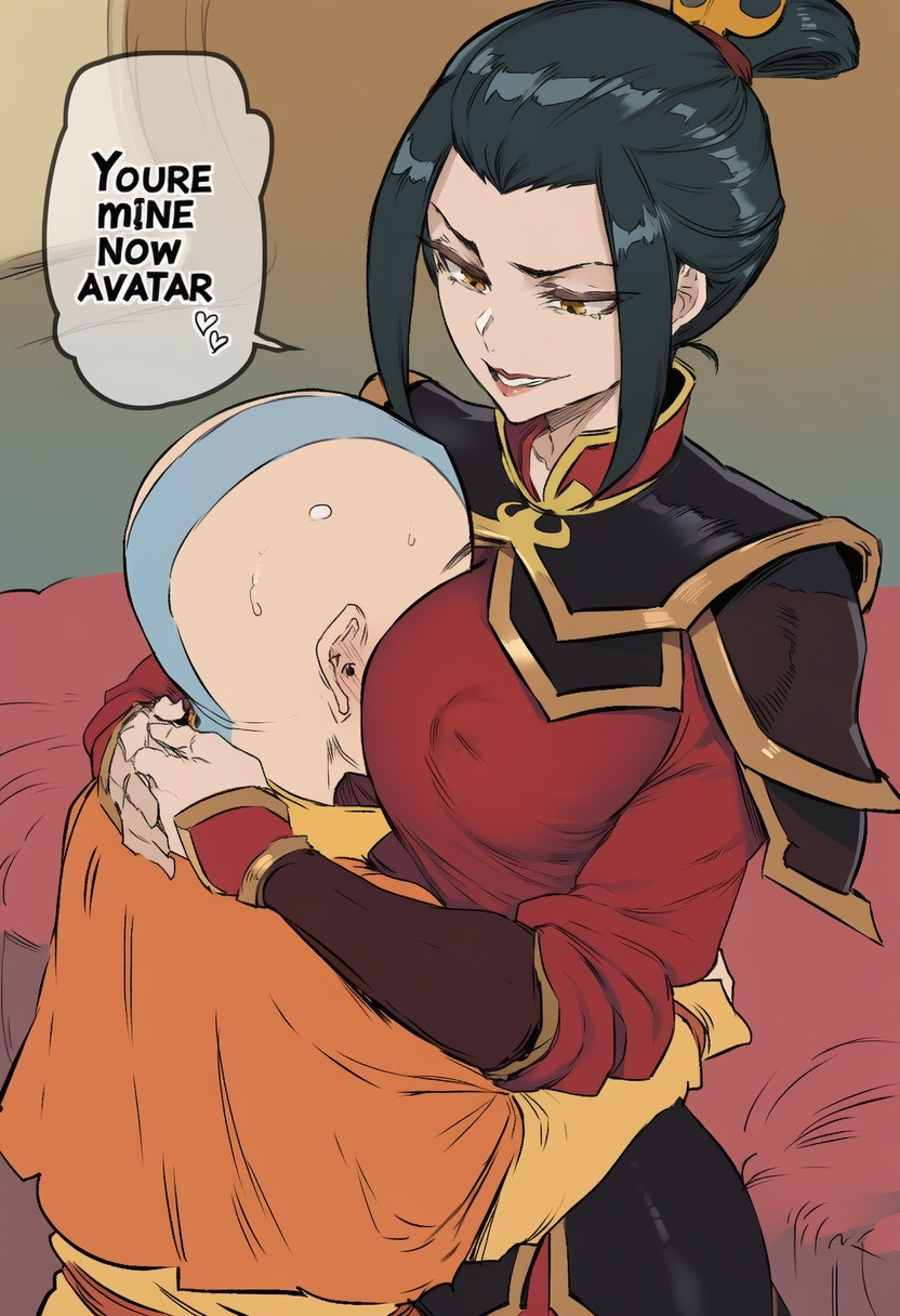 aang, ai generated, armor, avatar the last airbender, azula, breast press, breast squeeze, clothes, clothing, crown braid, erect nipples, erect nipples under clothes, gudio-gudio, head between breasts, see-through, see-through clothing, sidelocks, tied hair, topknot
