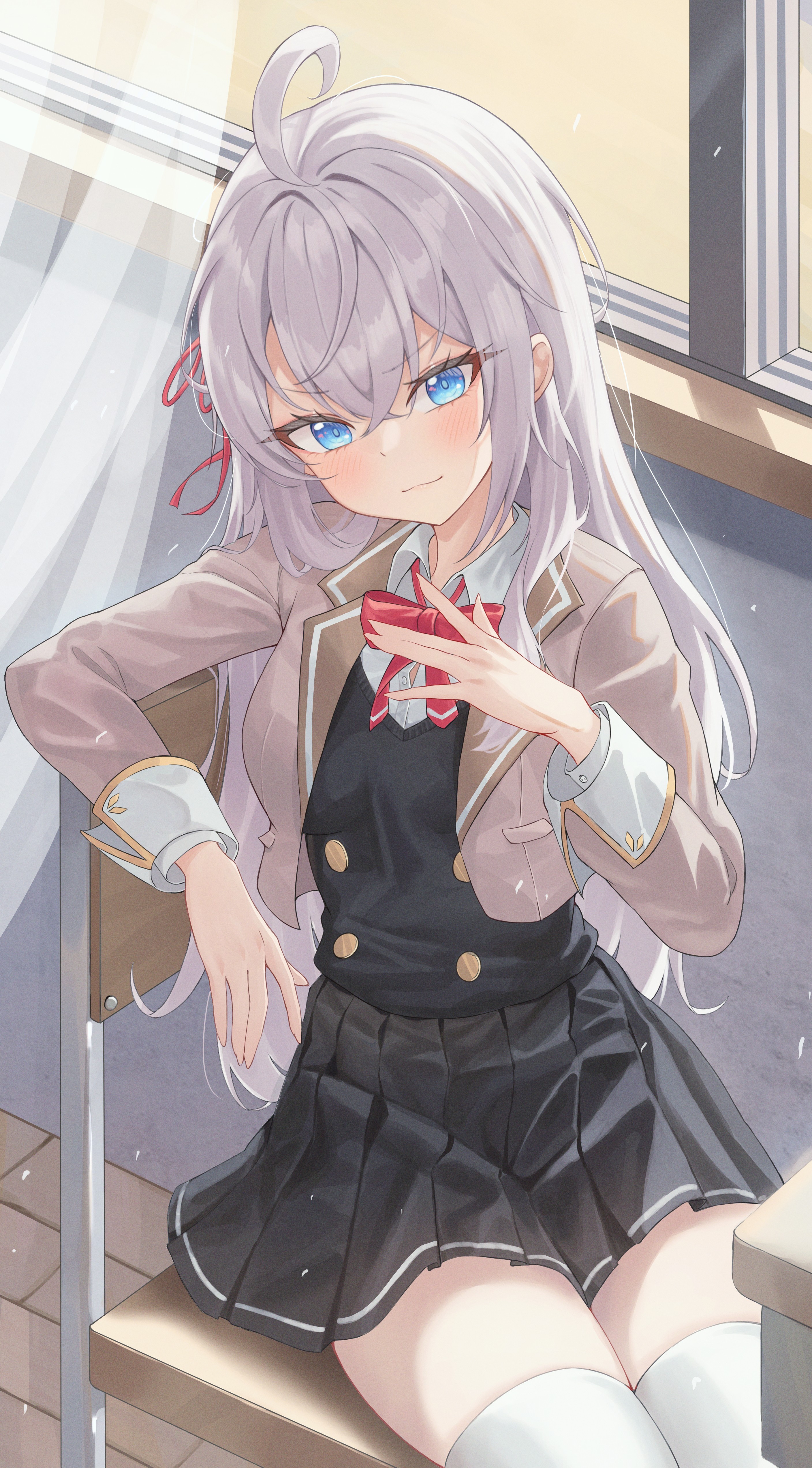 alisa mikhailovna kujou, blue eyes, cute face, high quality, high resolution, highres, highschool girl, petite female, roshidere, small breasts, smile, tokidoki bosotto russian de dereru tonari no alya-san, white hair