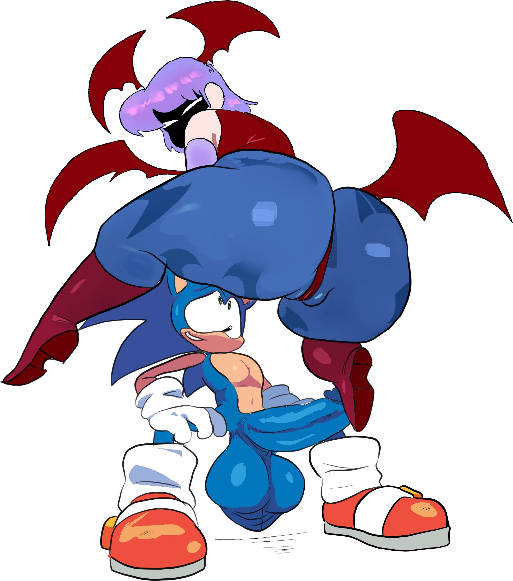 1boy, 1girls, anthro, ass, balls, big ass, big penis, bubble butt, clothing, crossover, darkstalkers, demon, demon girl, fat ass, female, furry, furry male, head wings, huge ass, imminent sex, interspecies, large ass, lemonadepikachu, lilith aensland, male, male anthro/female human, penis, sonic (series), sonic the hedgehog, sonic the hedgehog (series), succubus, thick ass, thick thighs, wide hips, wings