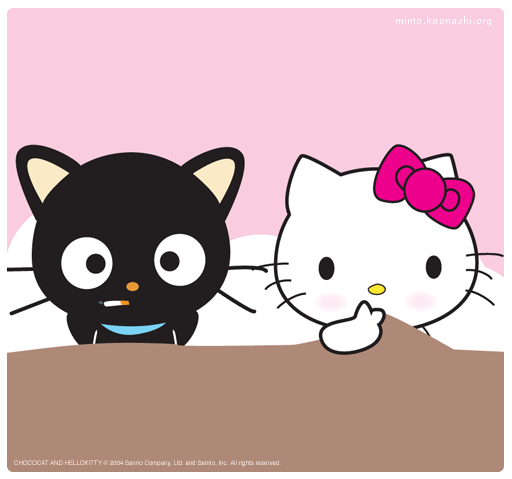 1boy 1boy1girl 1girls 2004 artist_request bed blush chococat cigarette duo female hello_kitty hello_kitty_(character) hello_kitty_(series) kitty_white male male/female sanrio smoking tagme